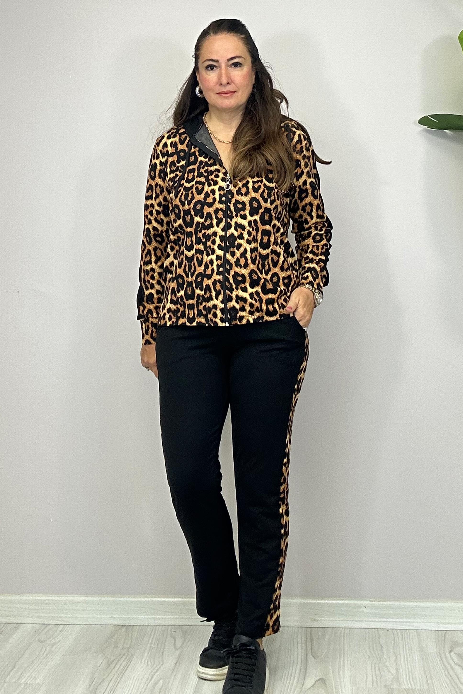Eliza Kapüşonlu Leopar Takım Siyah