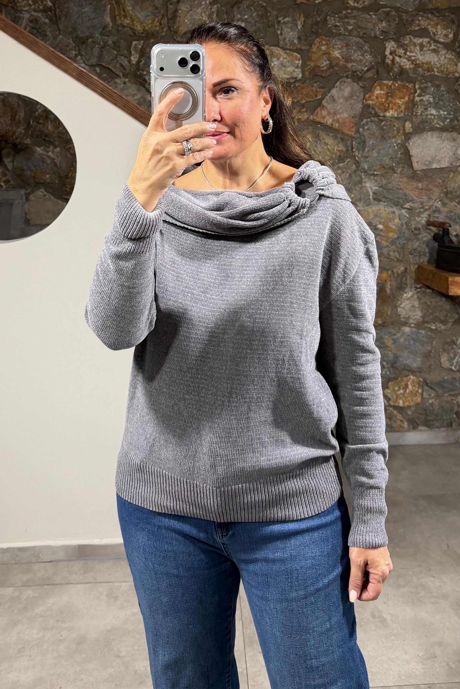 Celine Şal Yaka Kazak Gri