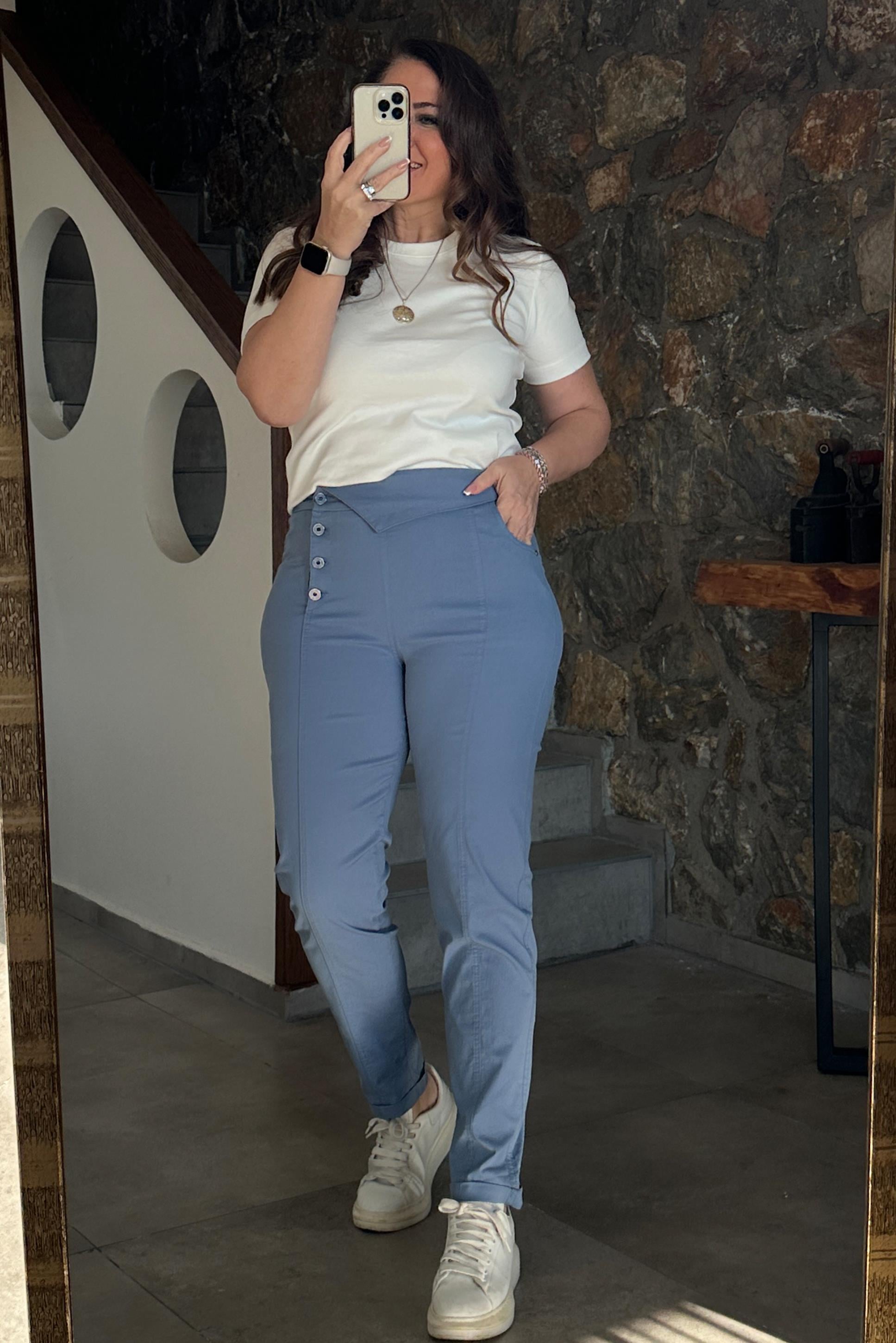 Kemer Detaylı Pantolon Mavi