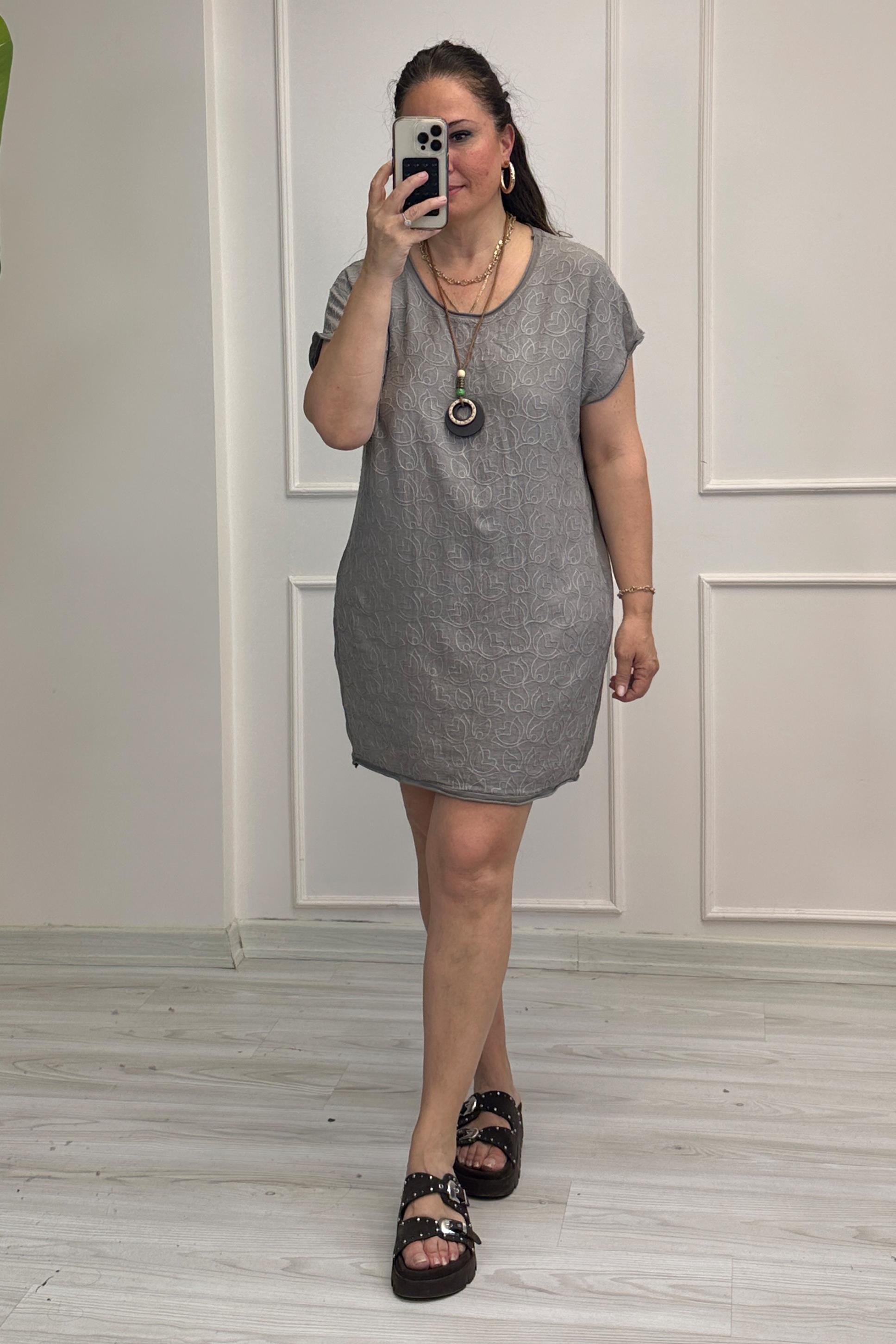 Viola Kolyeli Mini Elbise Taş Rengi