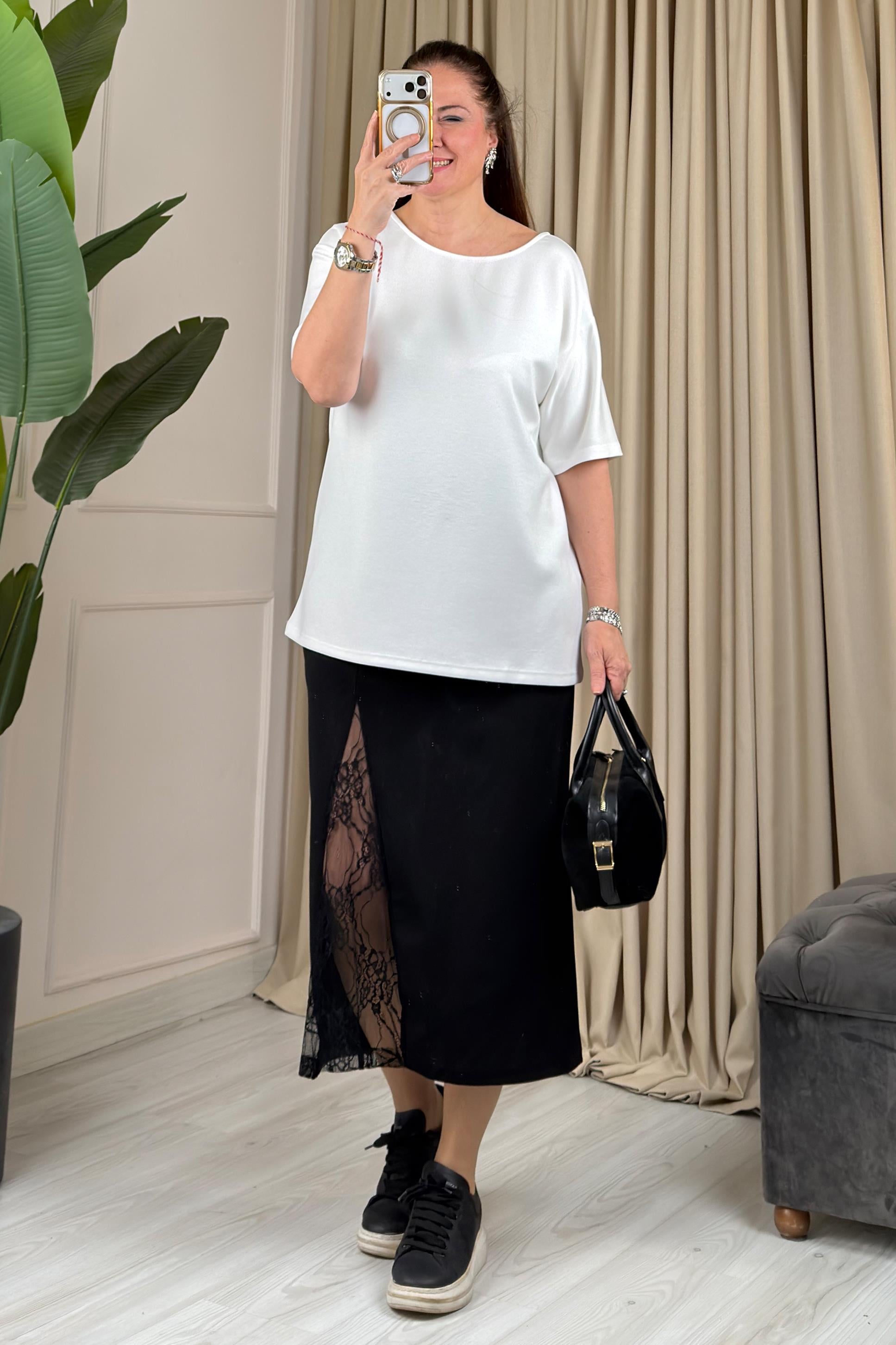 Alice Dantel Detaylı Bluz Beyaz
