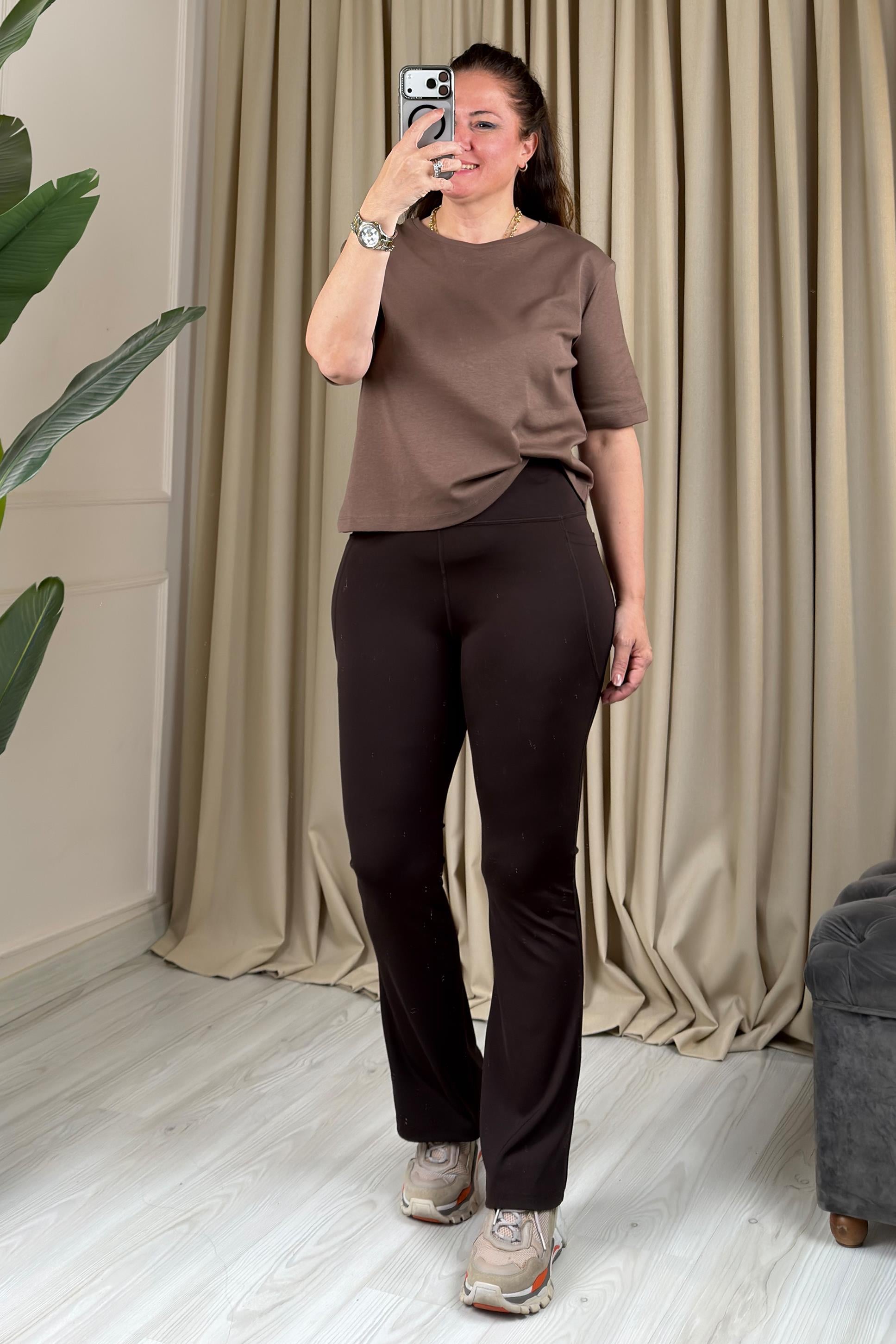 Kelly İspanyol Paça Tayt Kahve