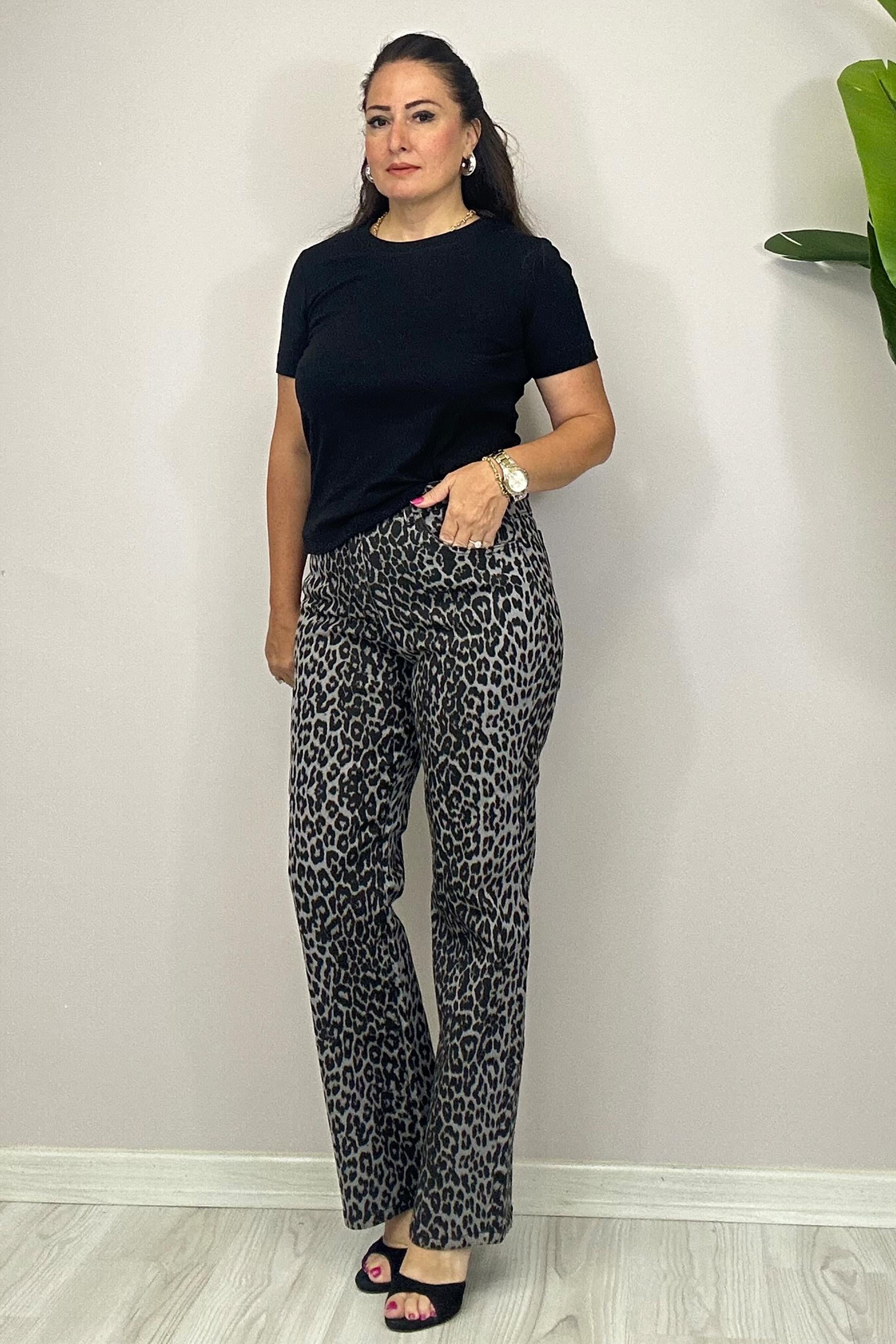 Boru Paça Leopar Pantolon Gri