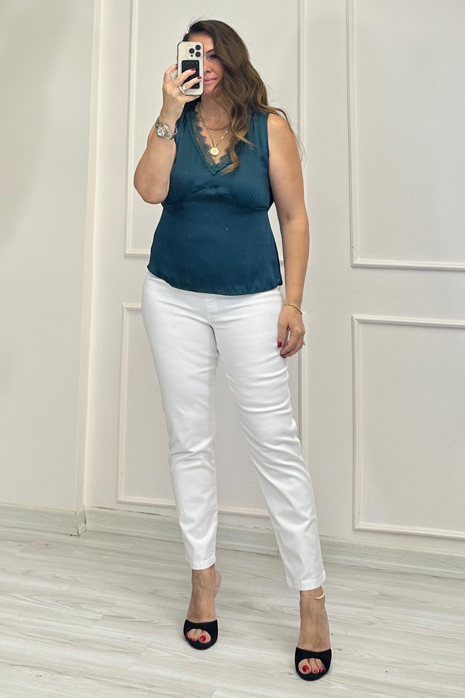Arabella Dantelli Saten Bluz Yeşil