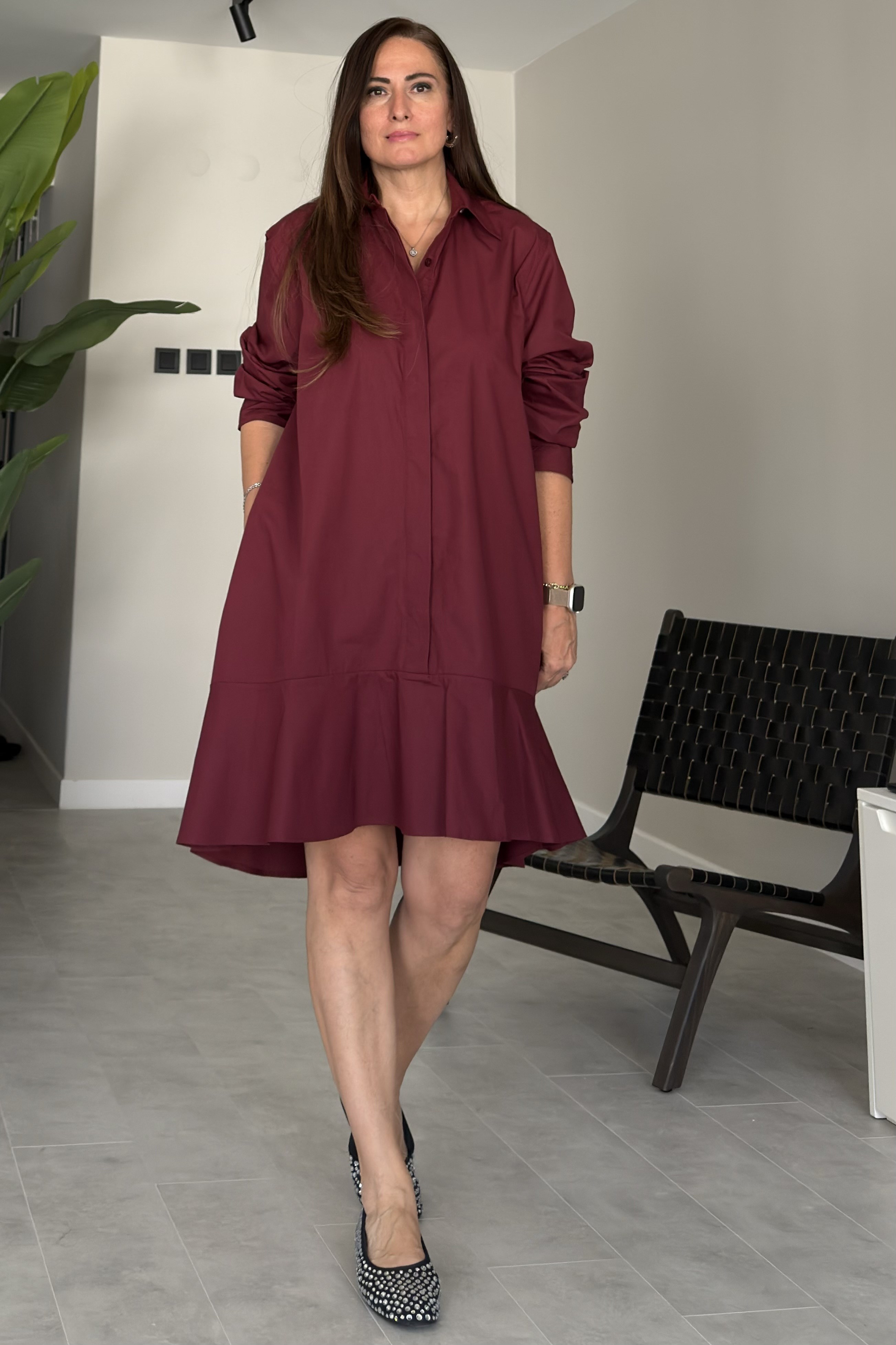 Lady Gömlek Elbise Bordo