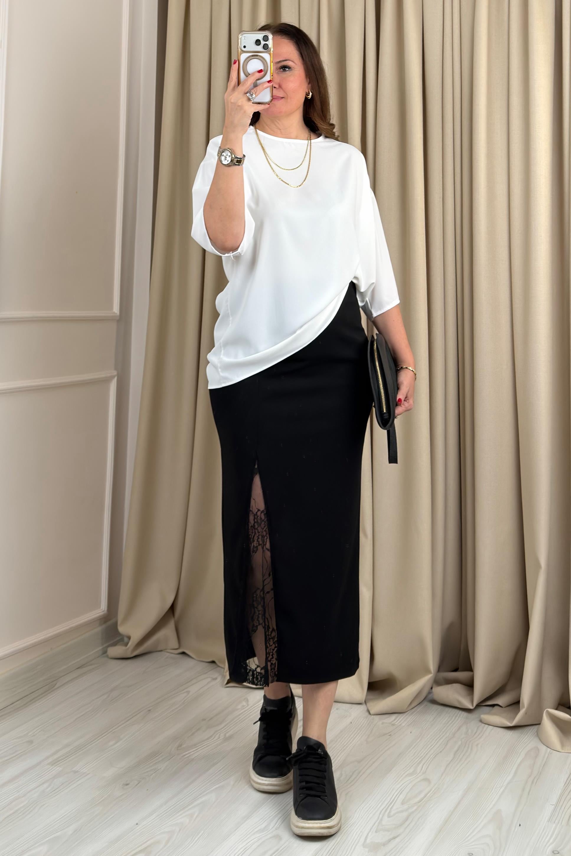 Aliz Dantel Detaylı Etek Siyah