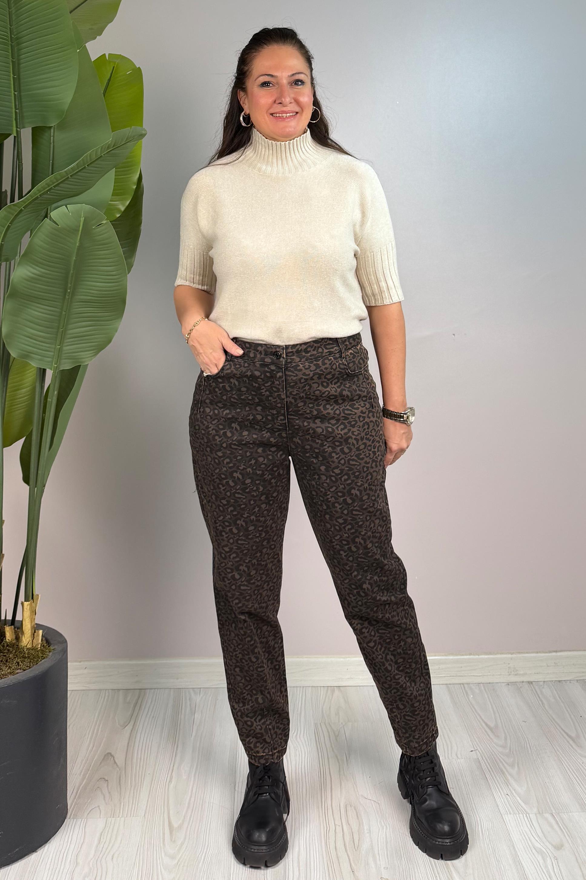 Olga Desenli Pantolon Kahve