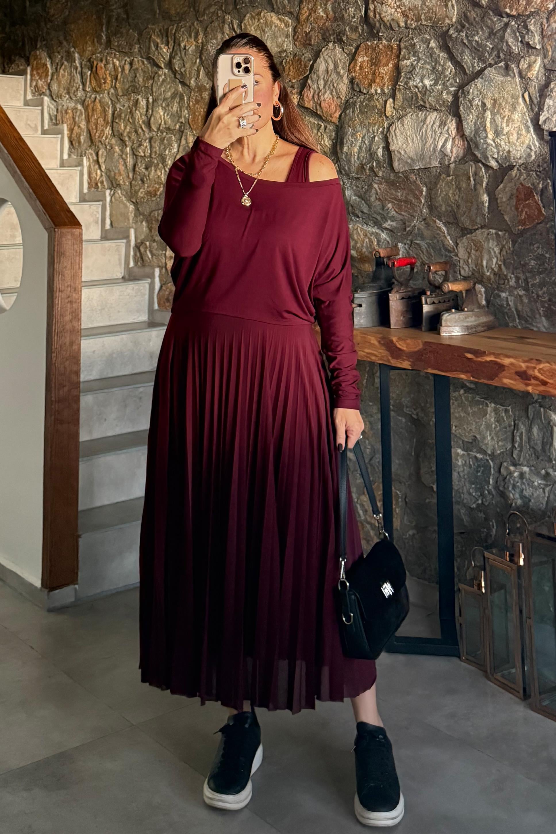 Flore İkili Elbise Bordo