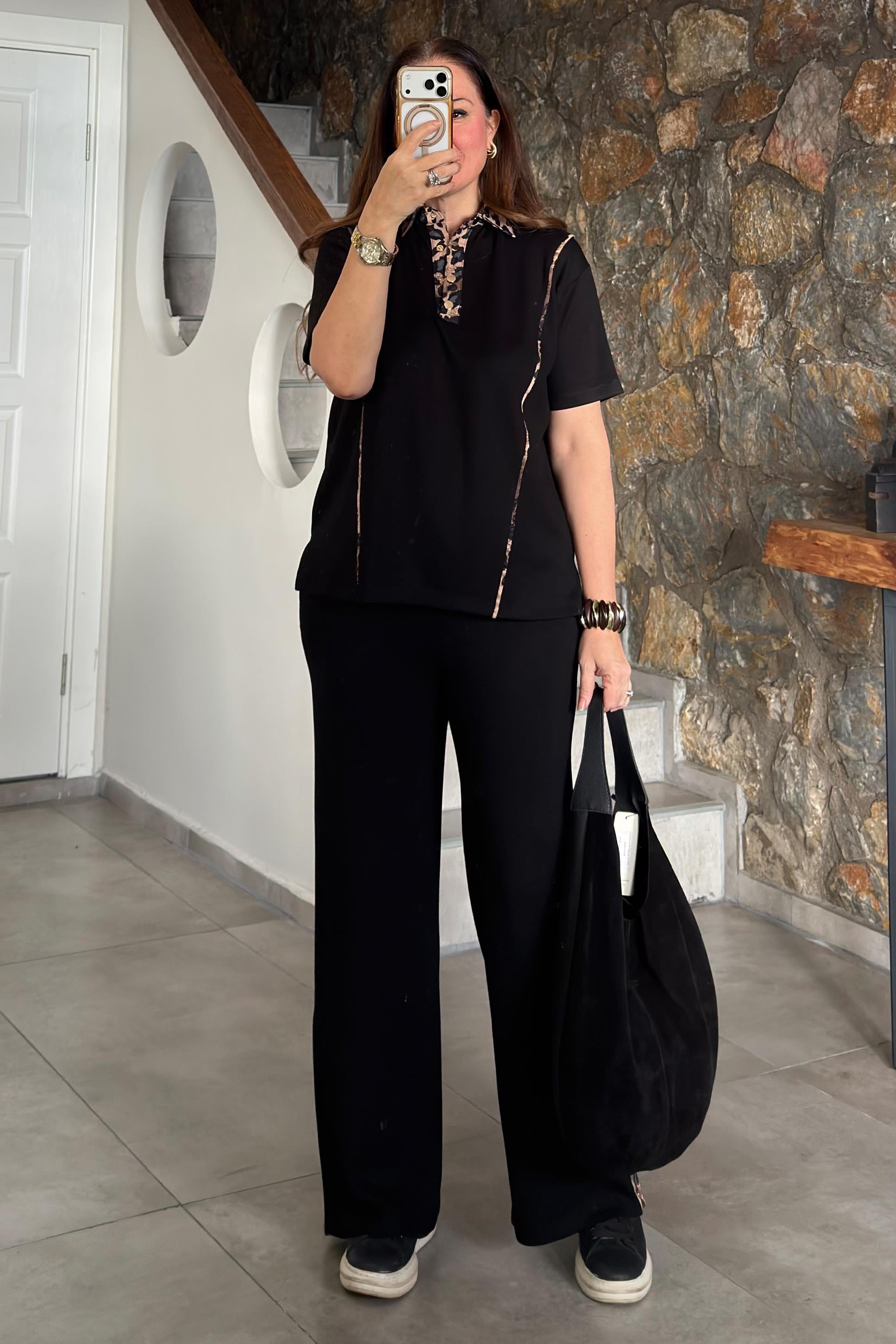 Perla Desenli Takım Siyah