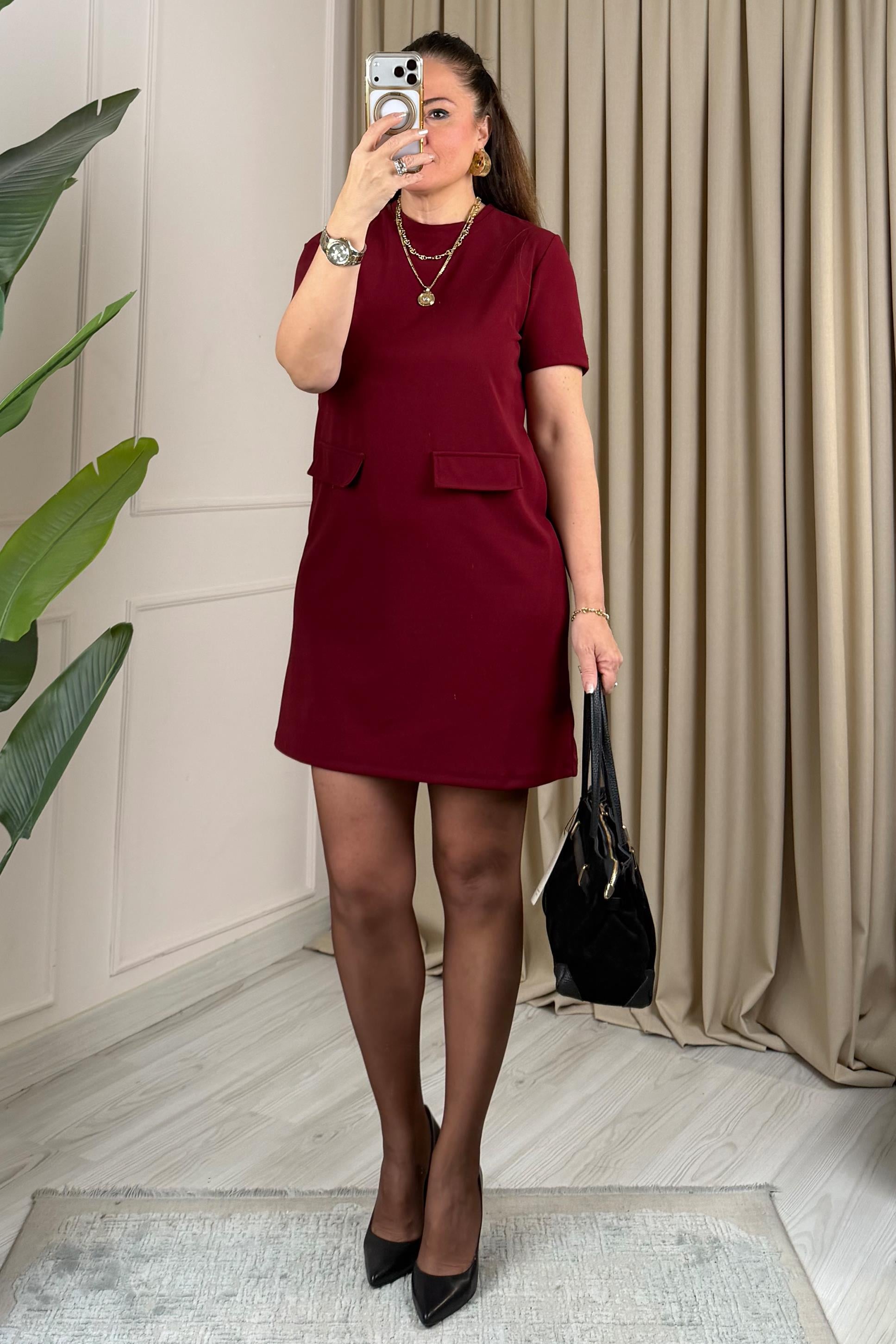 Naomi Mini Elbise Bordo
