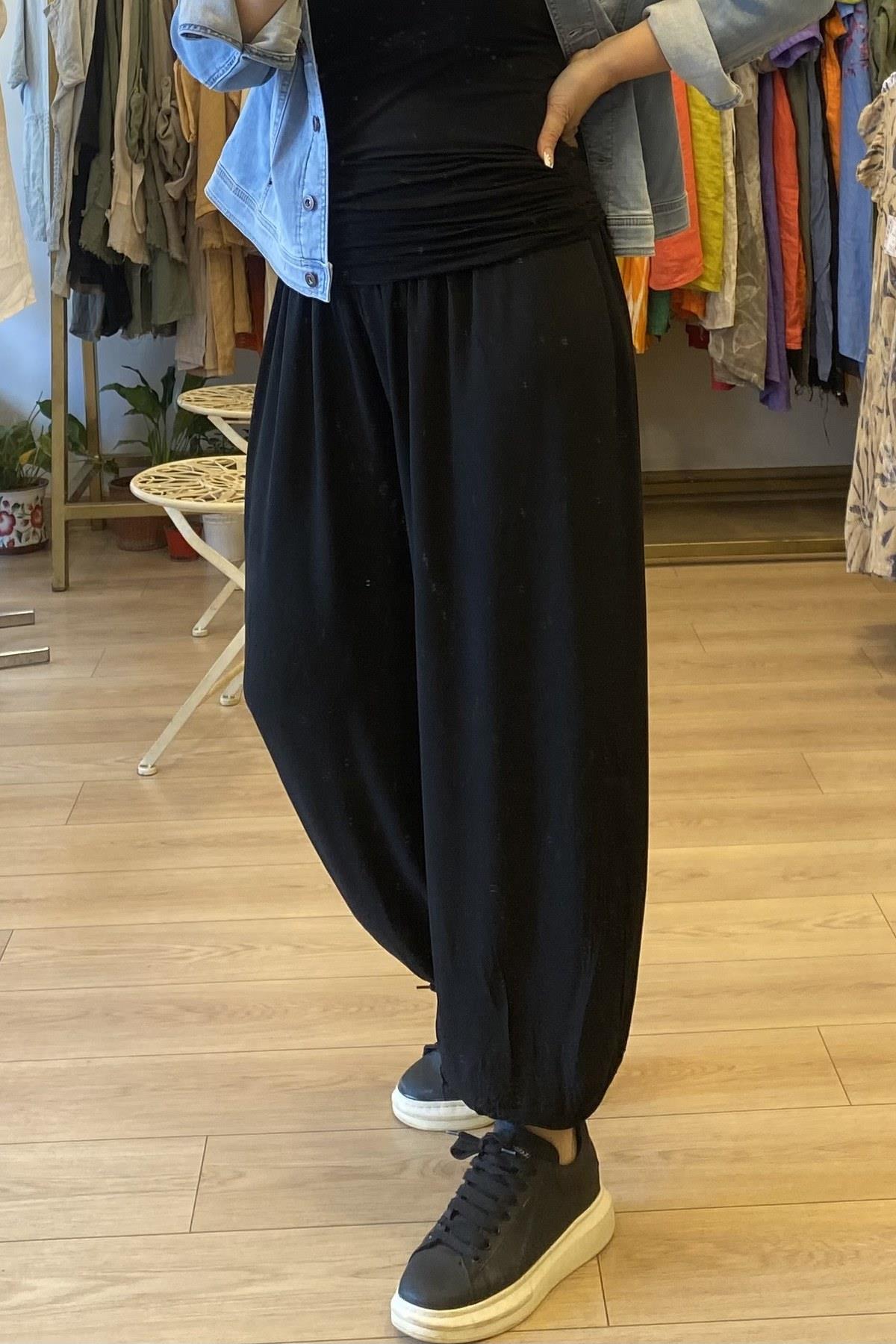 Beli Kalın Lastikli Şalvar Pantolon