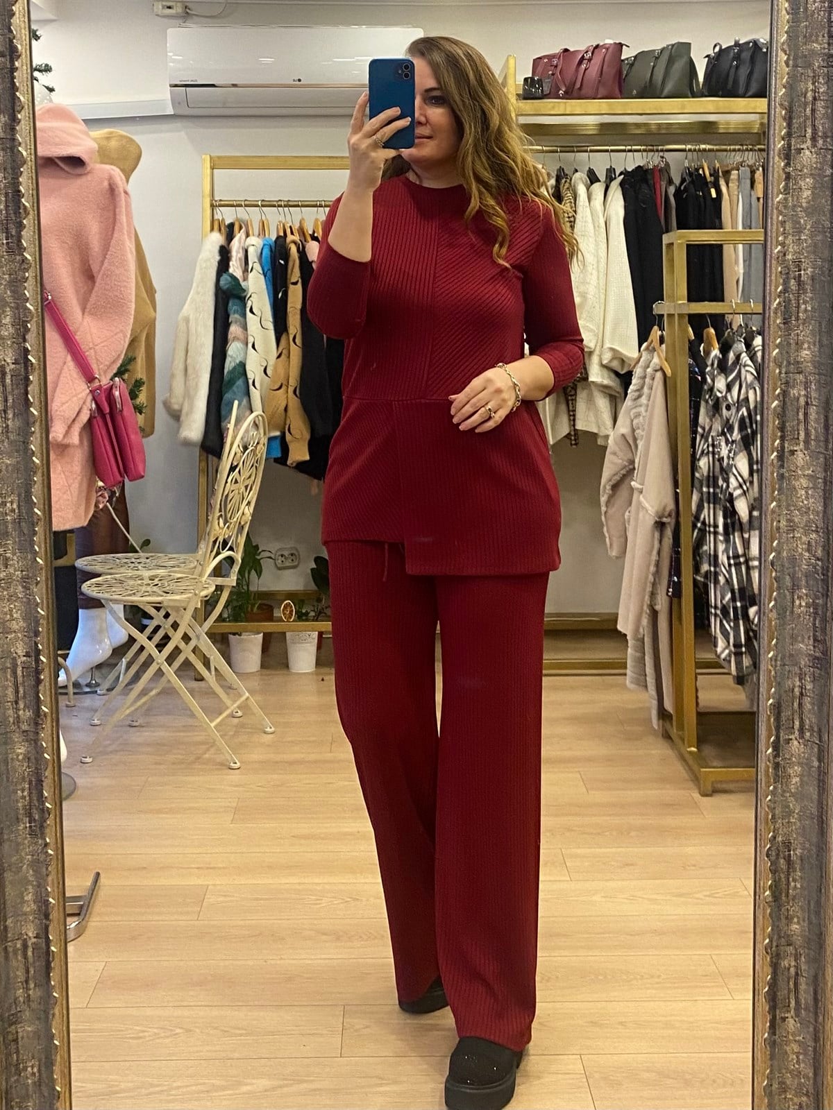 Bluz Dikiş Detaylı Takım Bordo