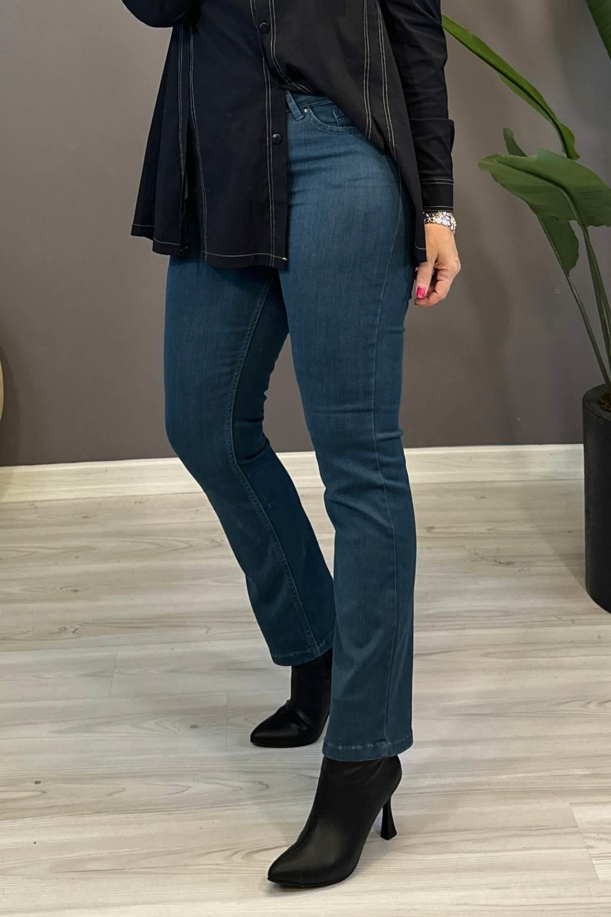 Boru Paça Yüksek Bel Kot Pantolon Mavi