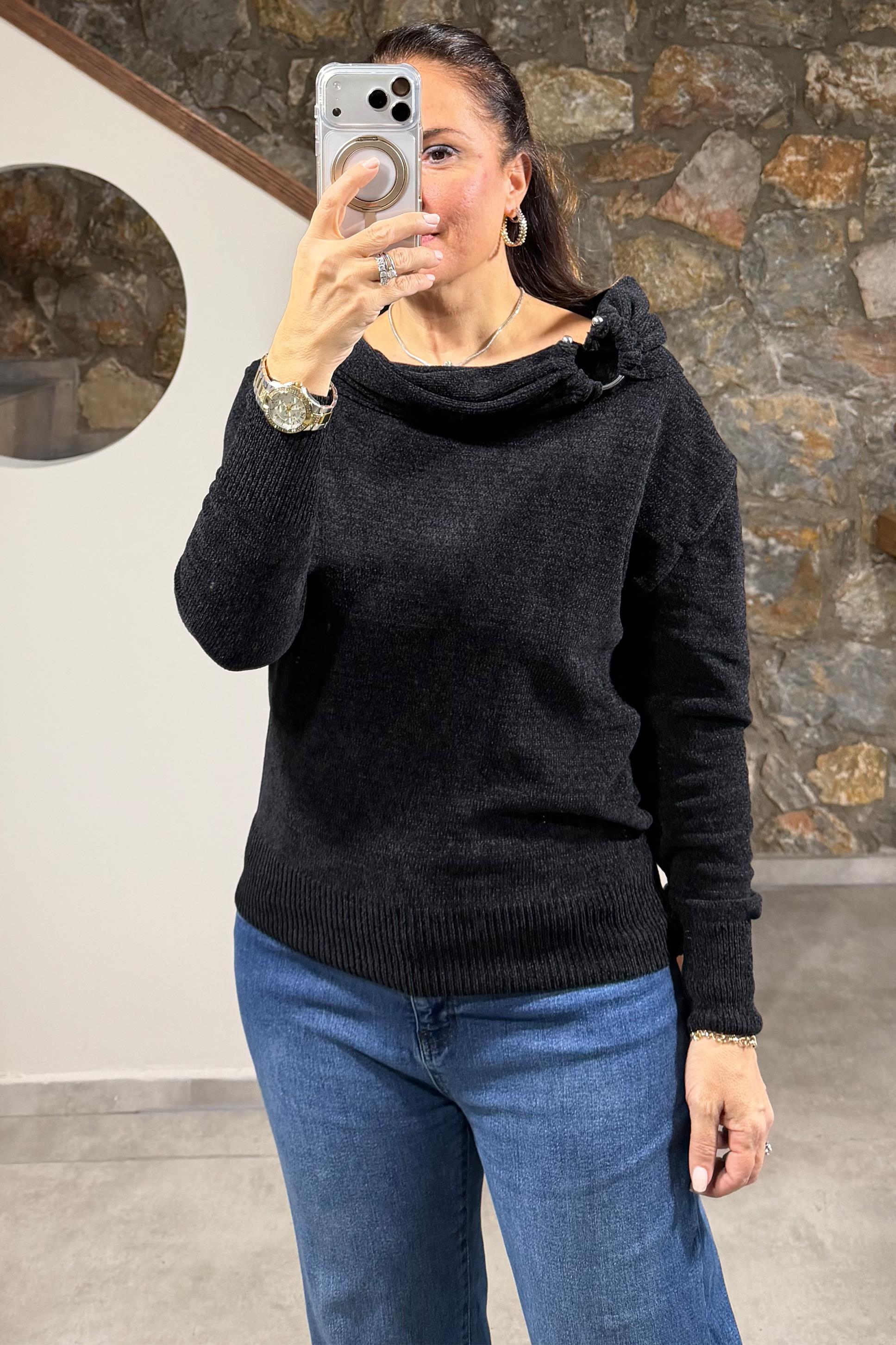 Celine Şal Yaka Kazak Siyah