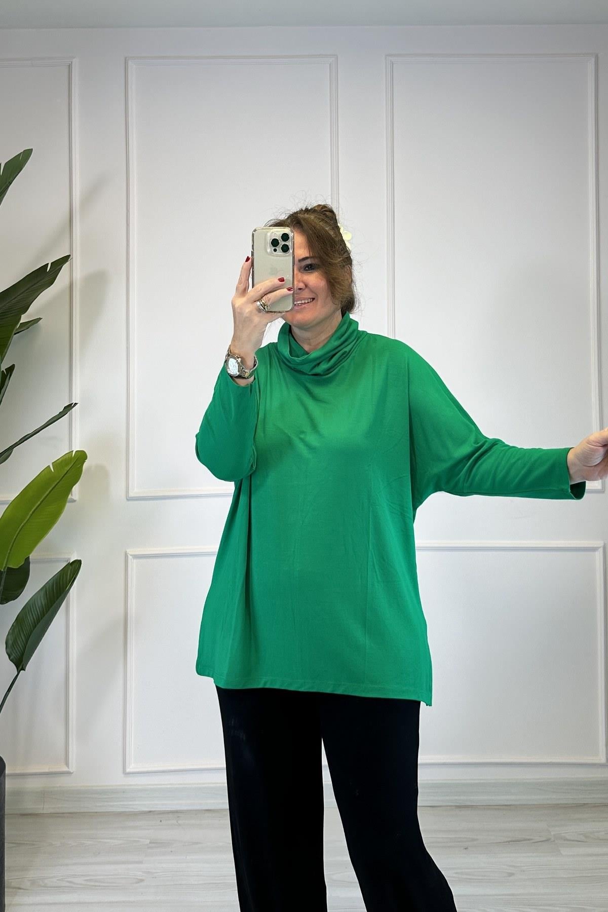 Degaje Yaka Tunik Bluz Yeşil