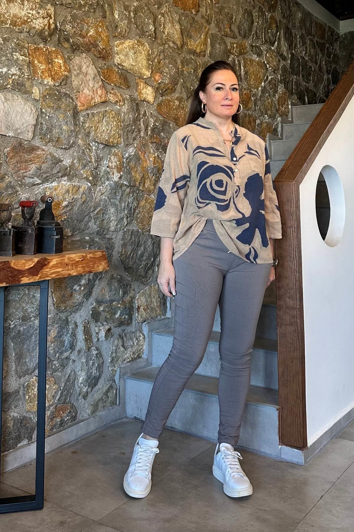 Düz Renk Full Likralı Rahat Kalıp İthal Pantalon Taşrengi