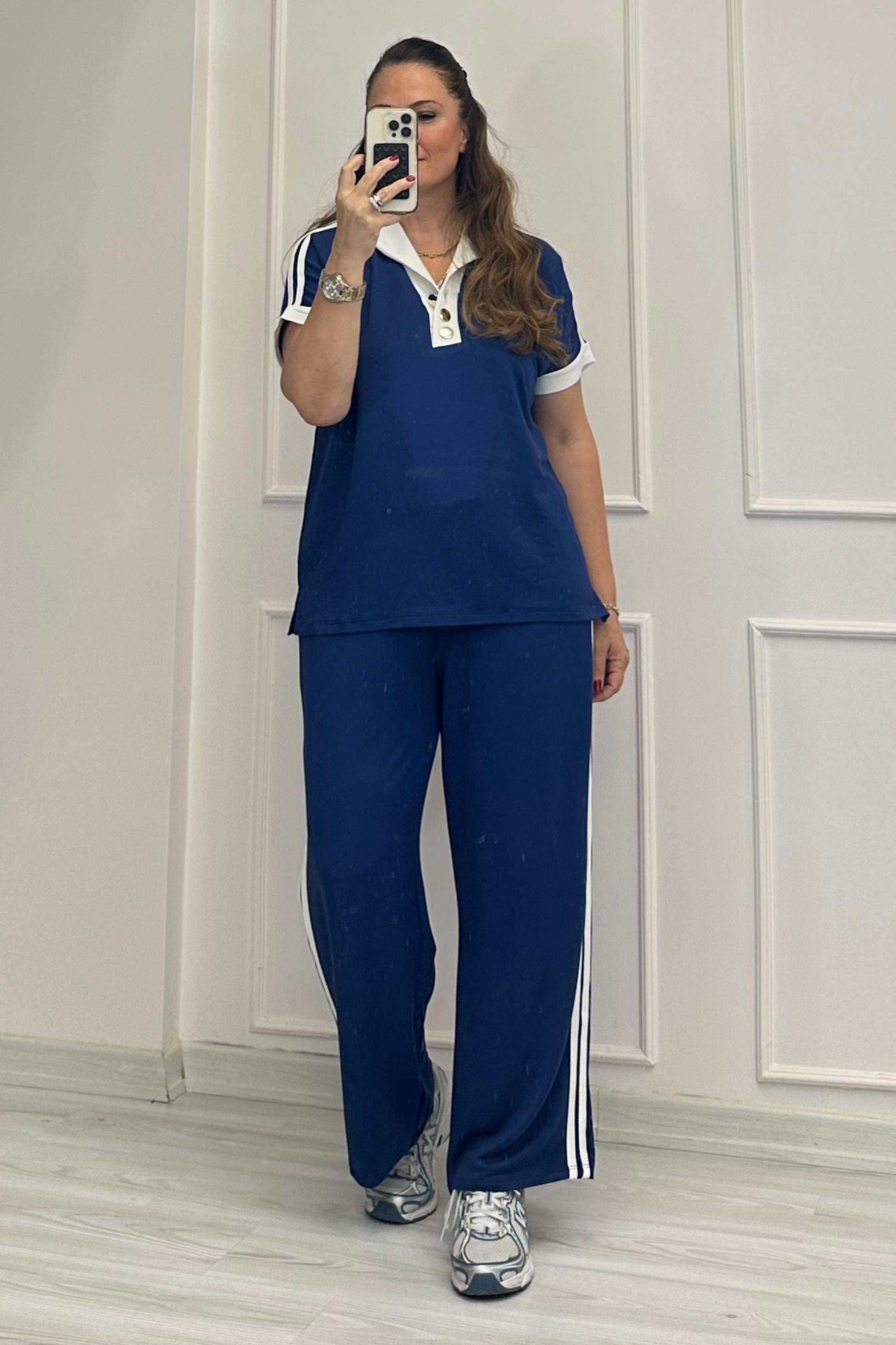 Lili Düğme Detaylı Takım Saks Mavi