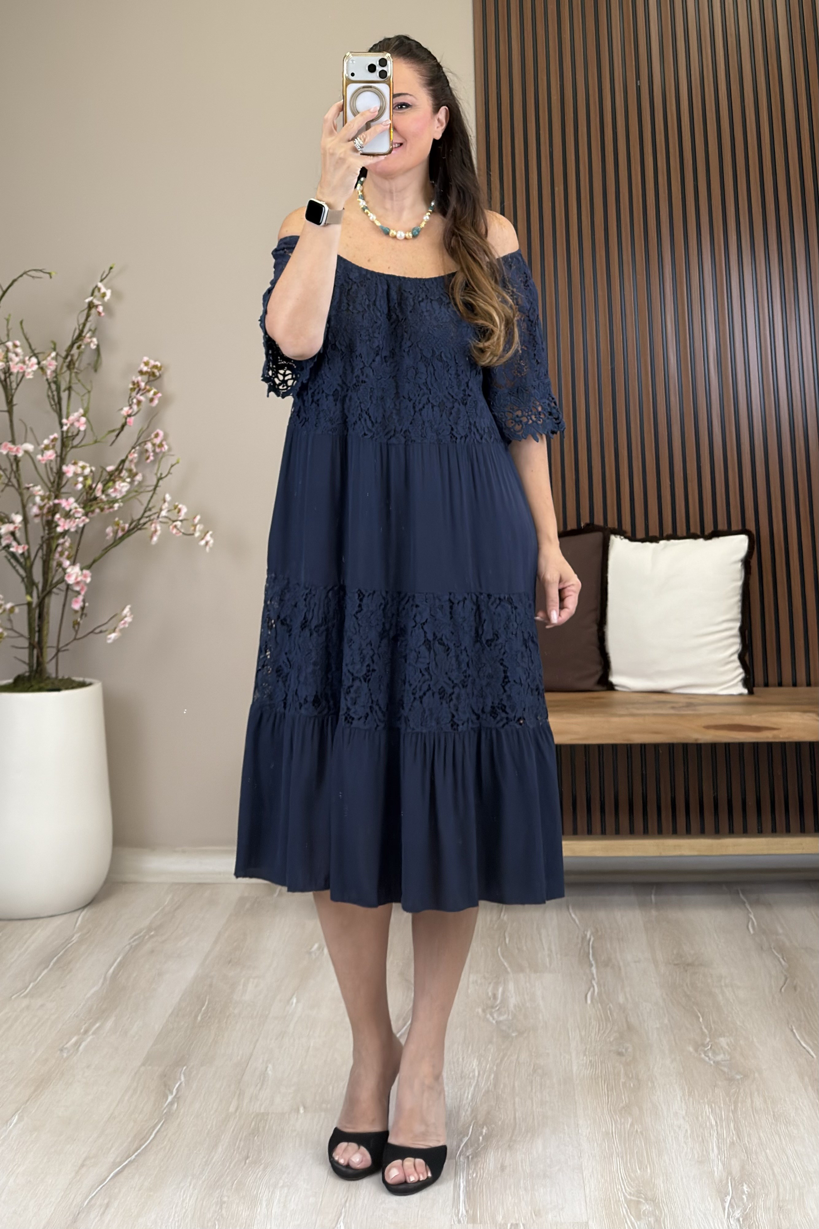 Mirage Dantelli Elbise Lacivert
