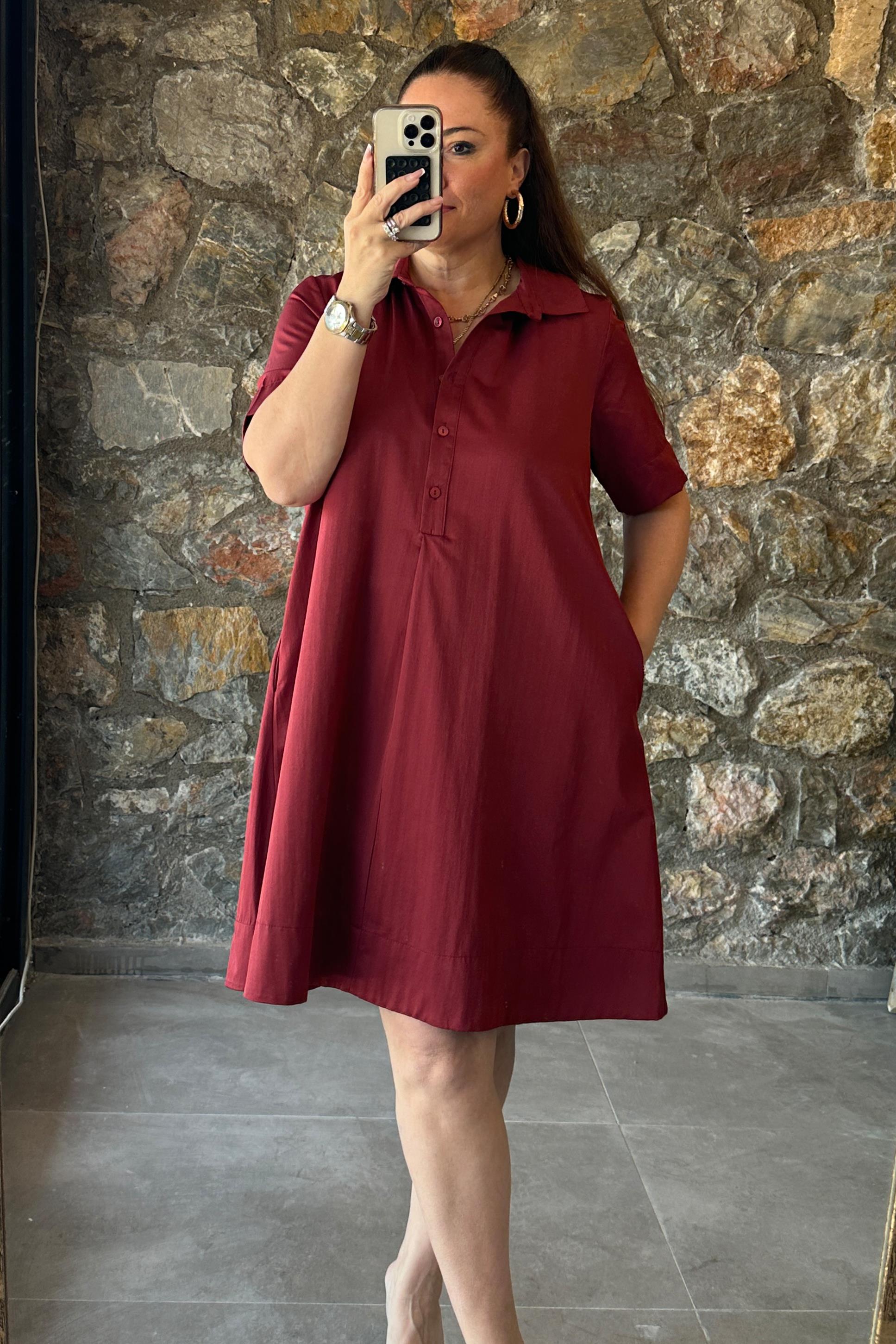 Noemi Yakalı Çan Model Elbise Bordo