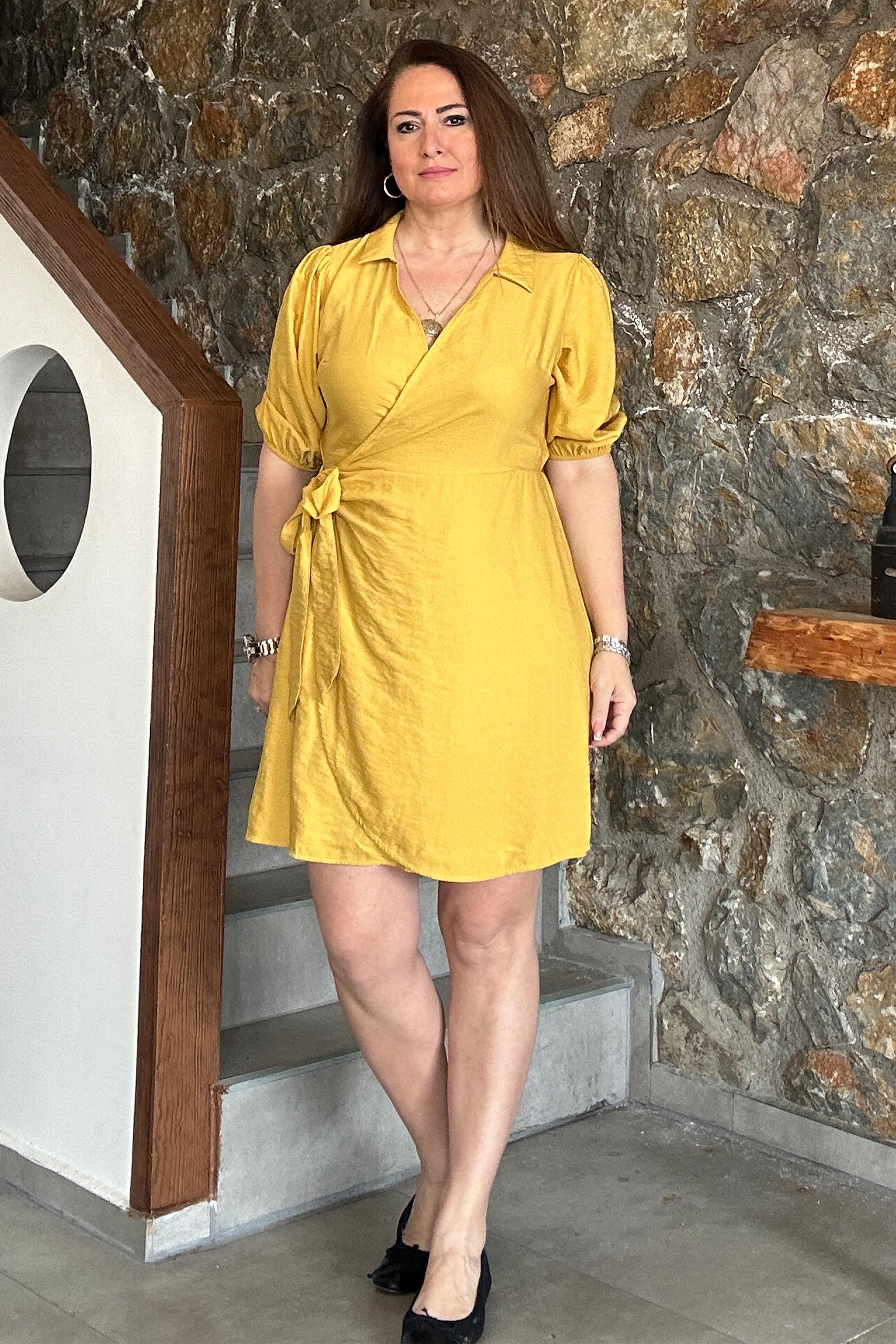 Elise Kruvaze Elbise Sarı