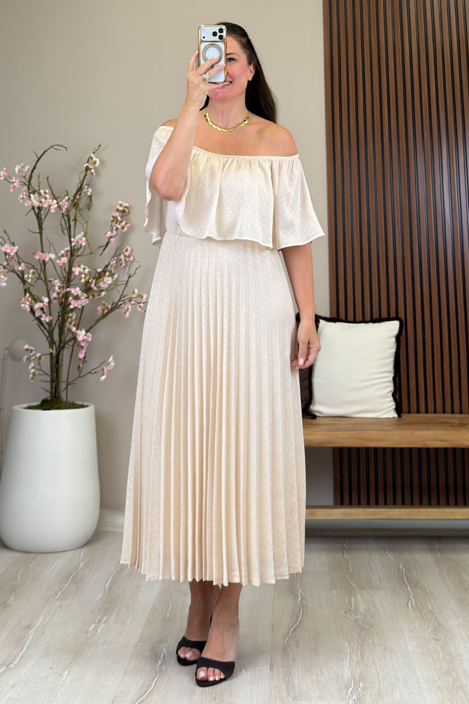 Selene Sifon Elbise Krem