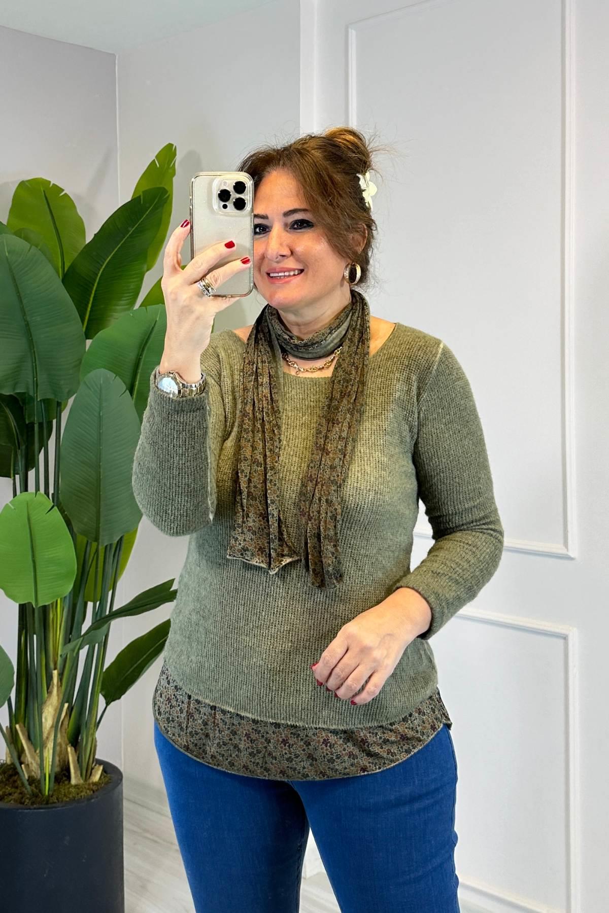 İkili Ve Şallı Triko Bluz Yeşil 