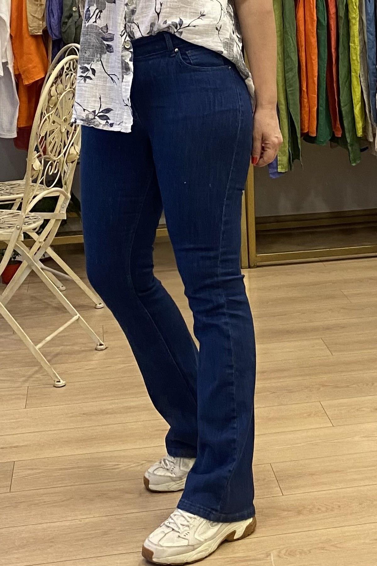 İspanyol Paça Kot Pantolon Koyu Lacivert