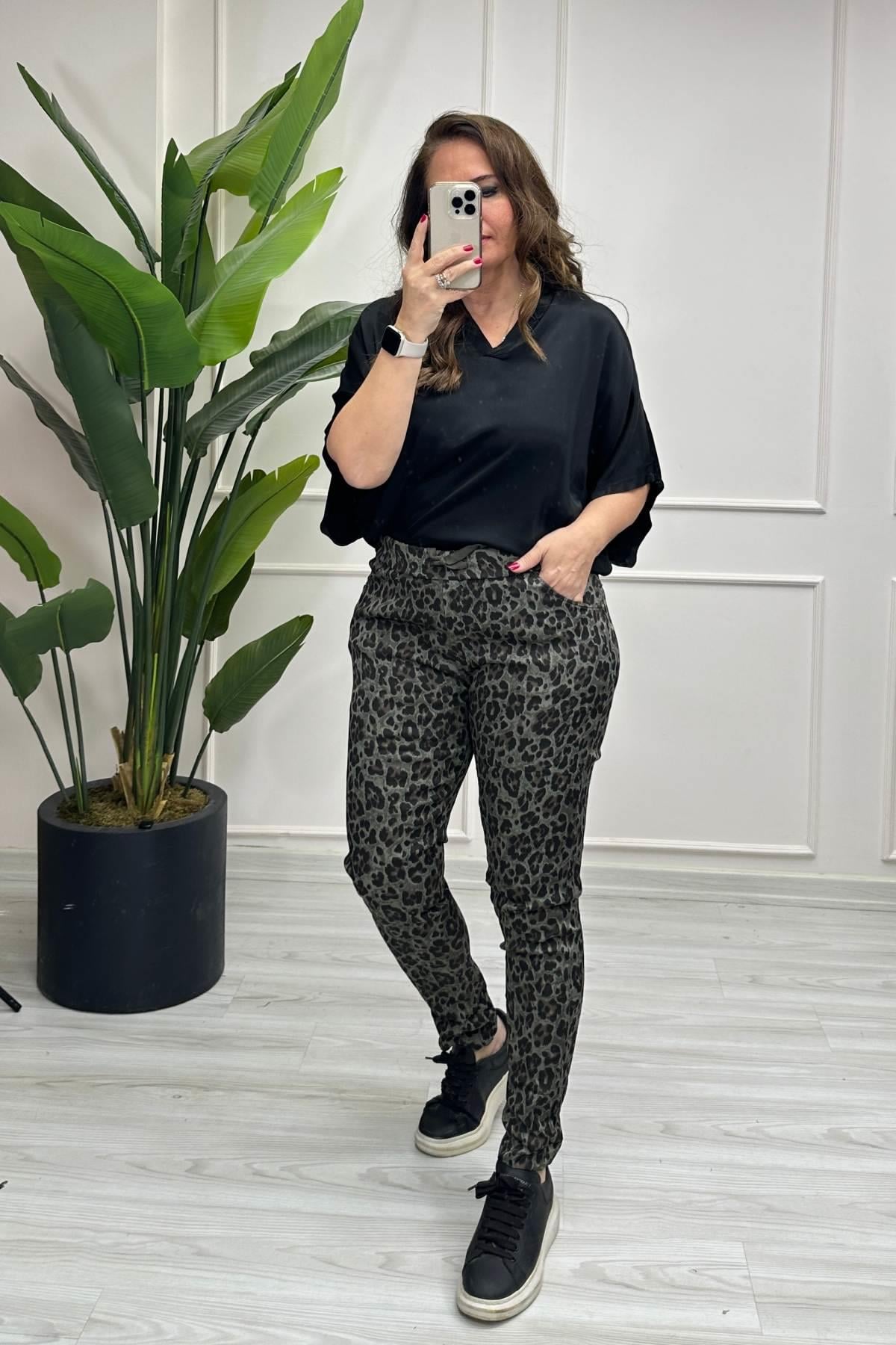 İtalyan Kumaş  Desenli Pantalon Yeşil
