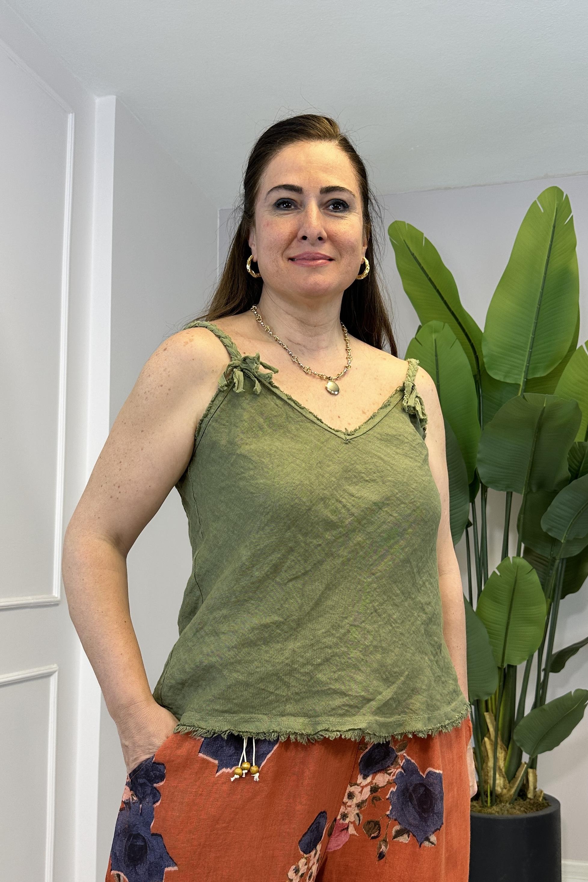 Keten Askılı Bluz Yeşil