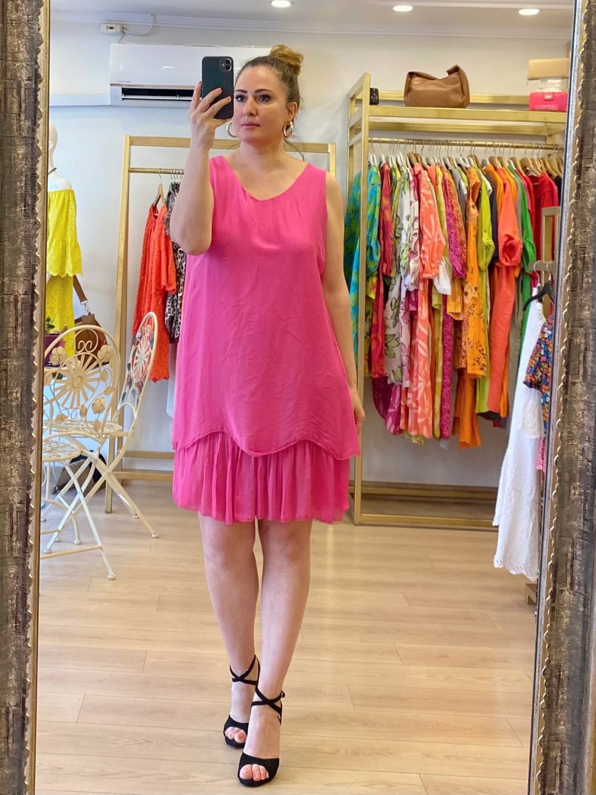 Kolsuz İpek Elbise Şeker Pembe