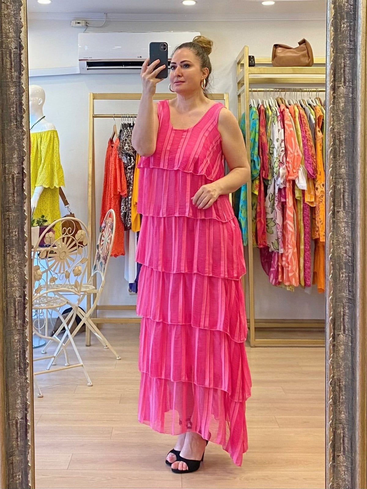 Kolsuz Katlı Elbise Pembe