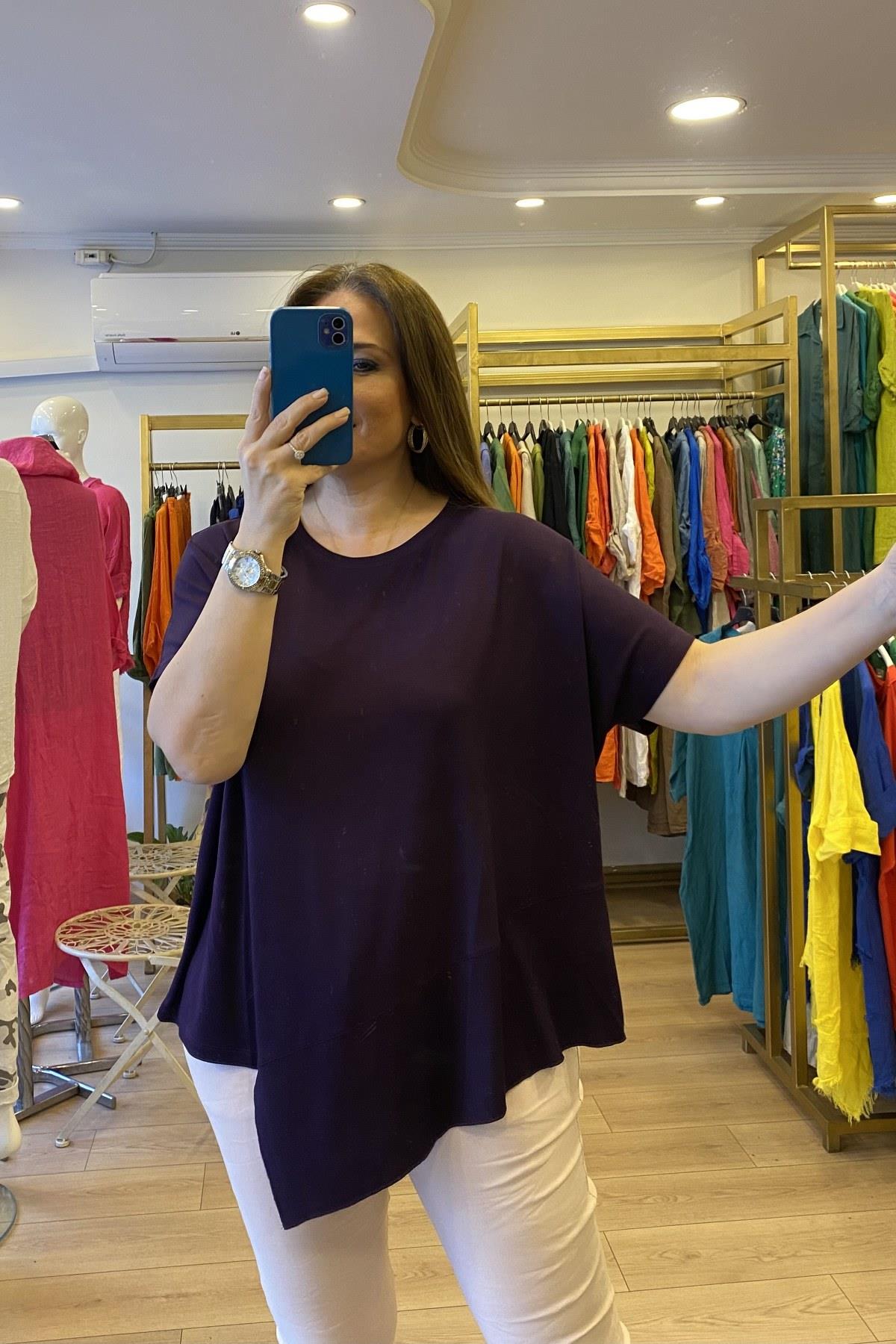 Ön Üçgen Detaylı T-shirt Mor