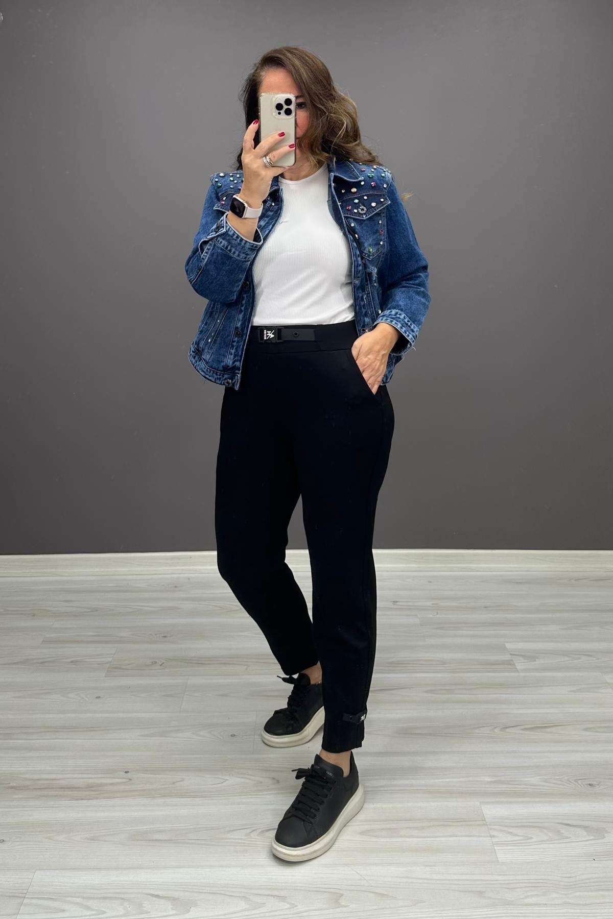 Paça Ve Bel Toka Detaylı Pantolon Siyah