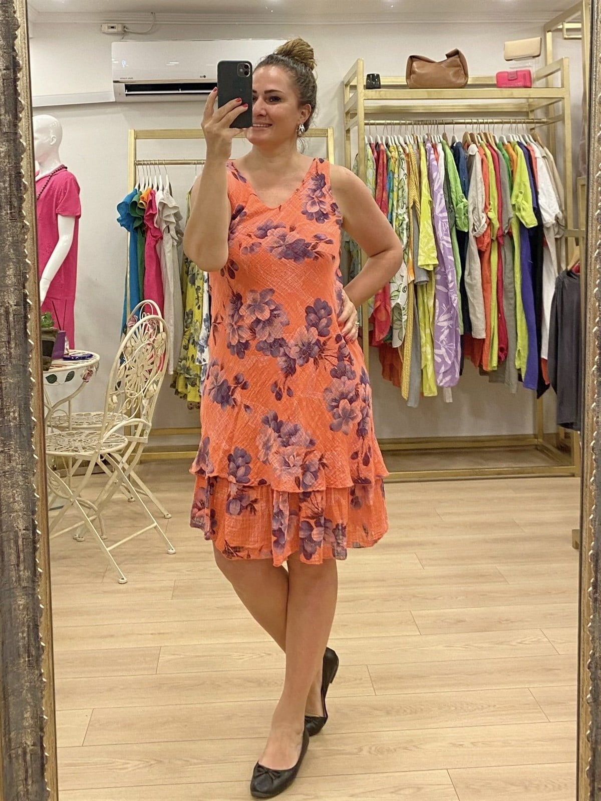 Pamuklu Kumaş İki Katlı Elbise Pembe
