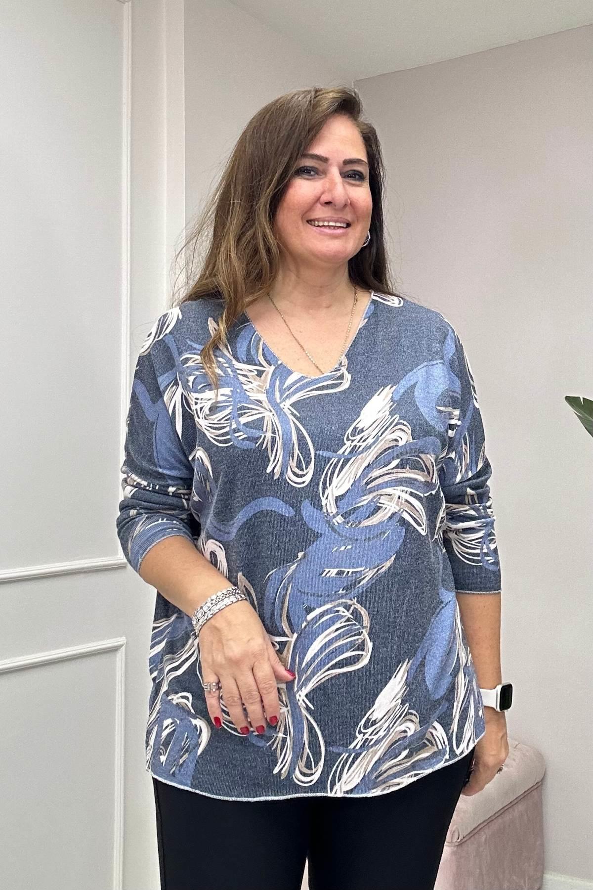 Rafya Desen Angora Triko İndigo