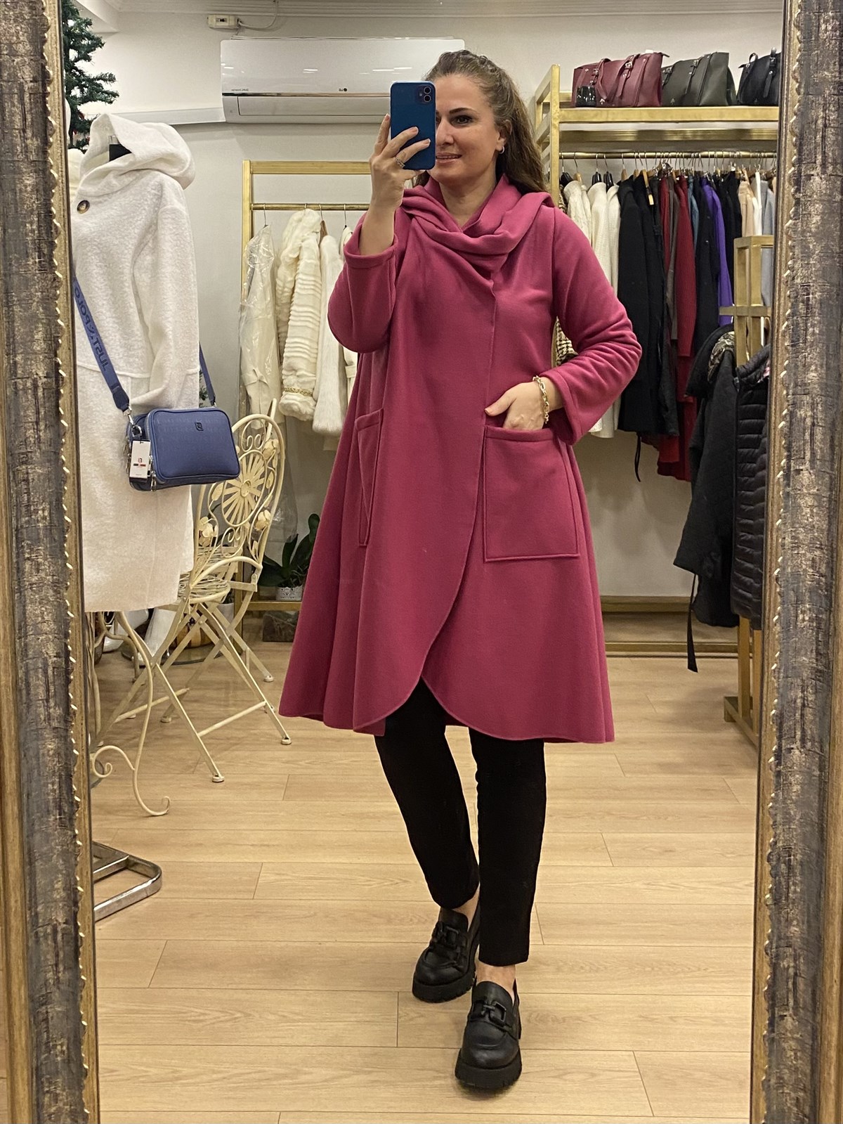 Şal Yaka Polar Ceket Pembe