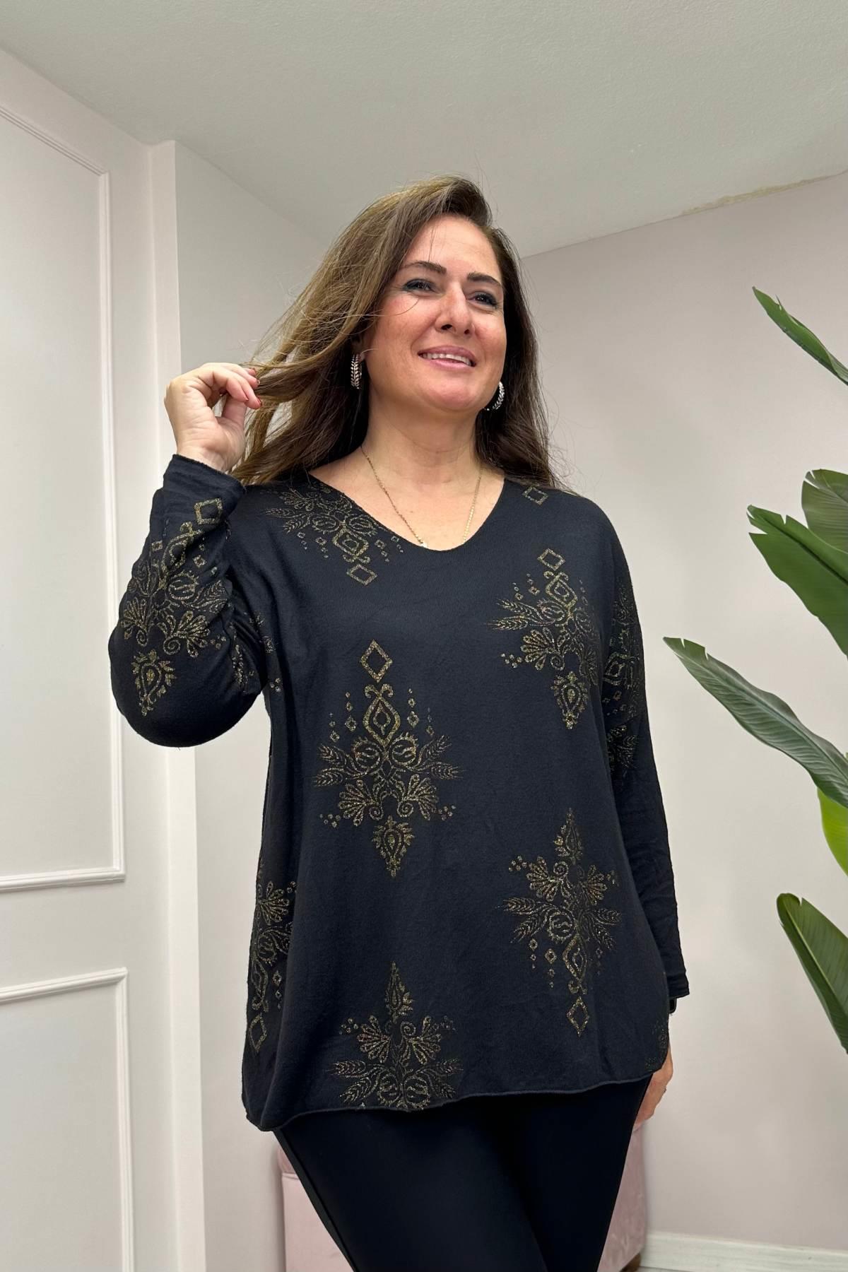 Sarı Yaldızlı Triko Siyah