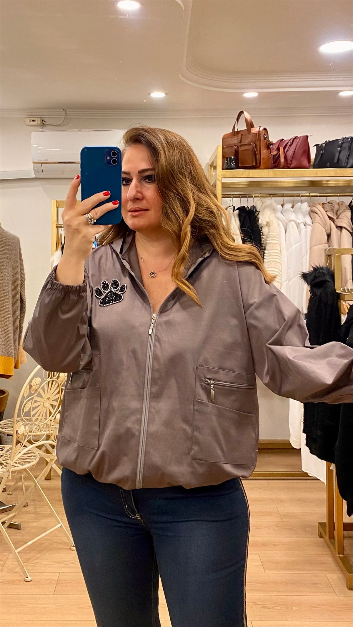Taş Detaylı Cotton Ceket Vizon
