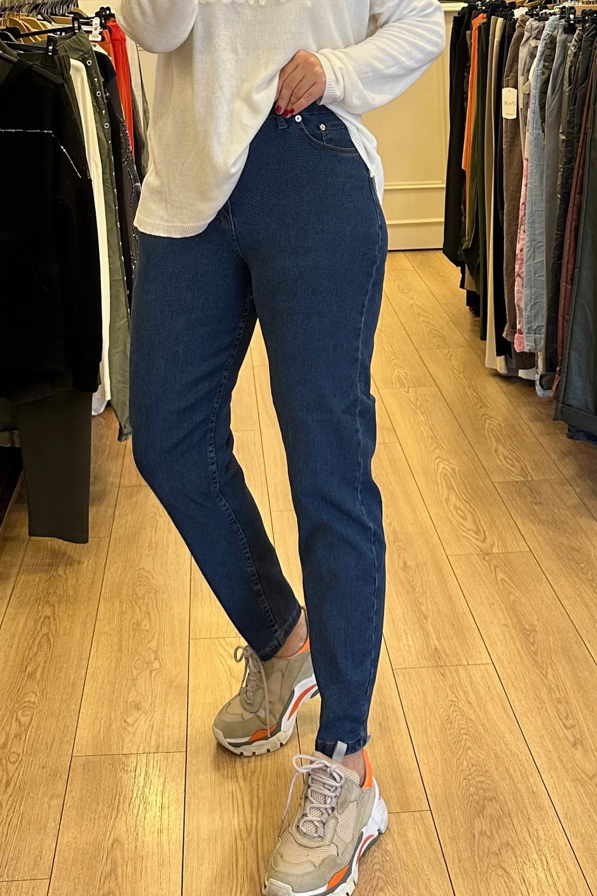 Yüksek Bel Toparlayıcı Mom Jean Pantolon Mavi