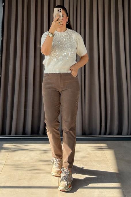 Velvet Kadife Pantolon Sütlü Kahve