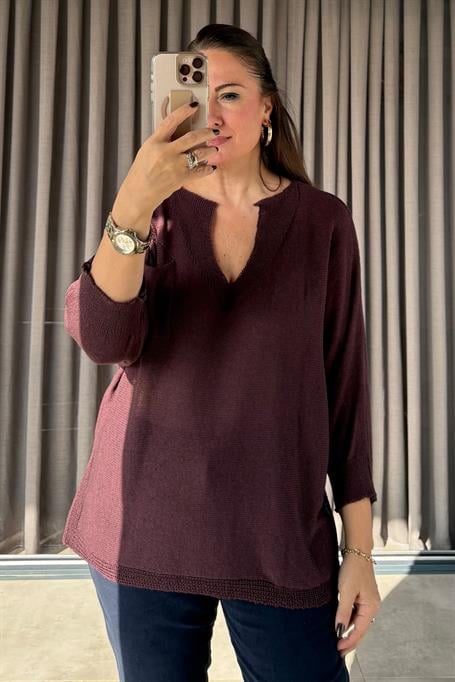 Valen Ön Cepli Triko Bluz Mürdüm