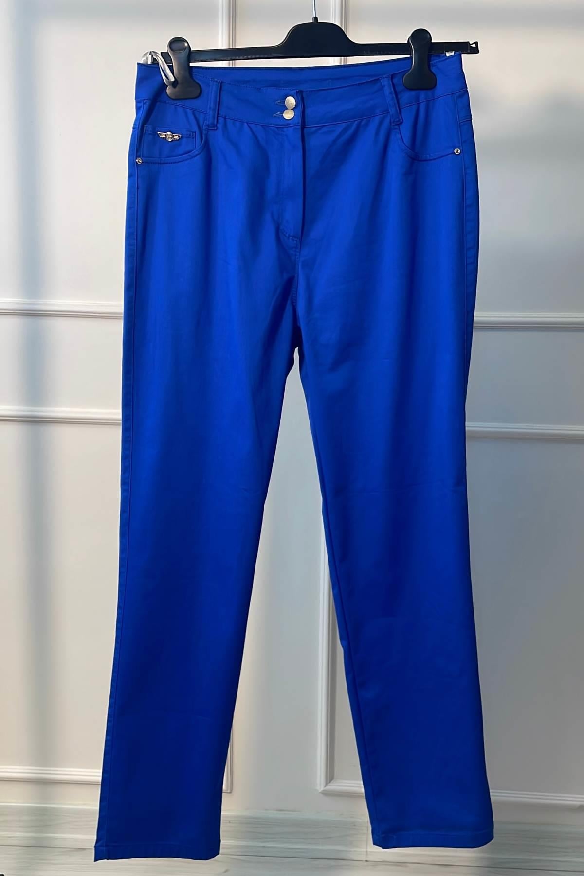  Çift Düğme Detaylı Pantolon Saks Mavi