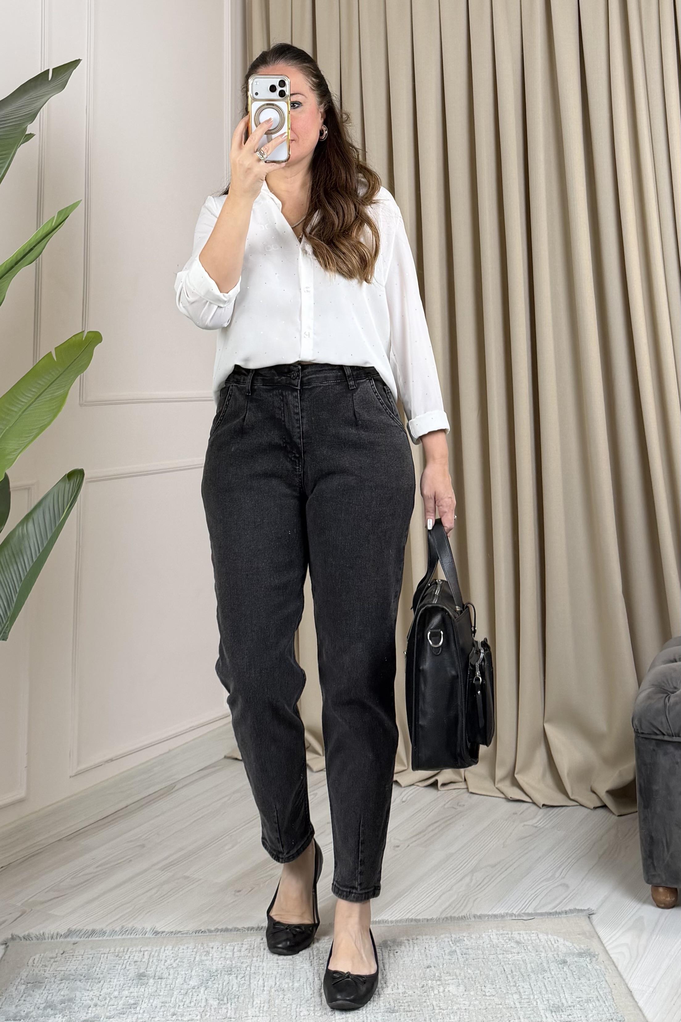 Lora Mom Jean Pantolon Füme