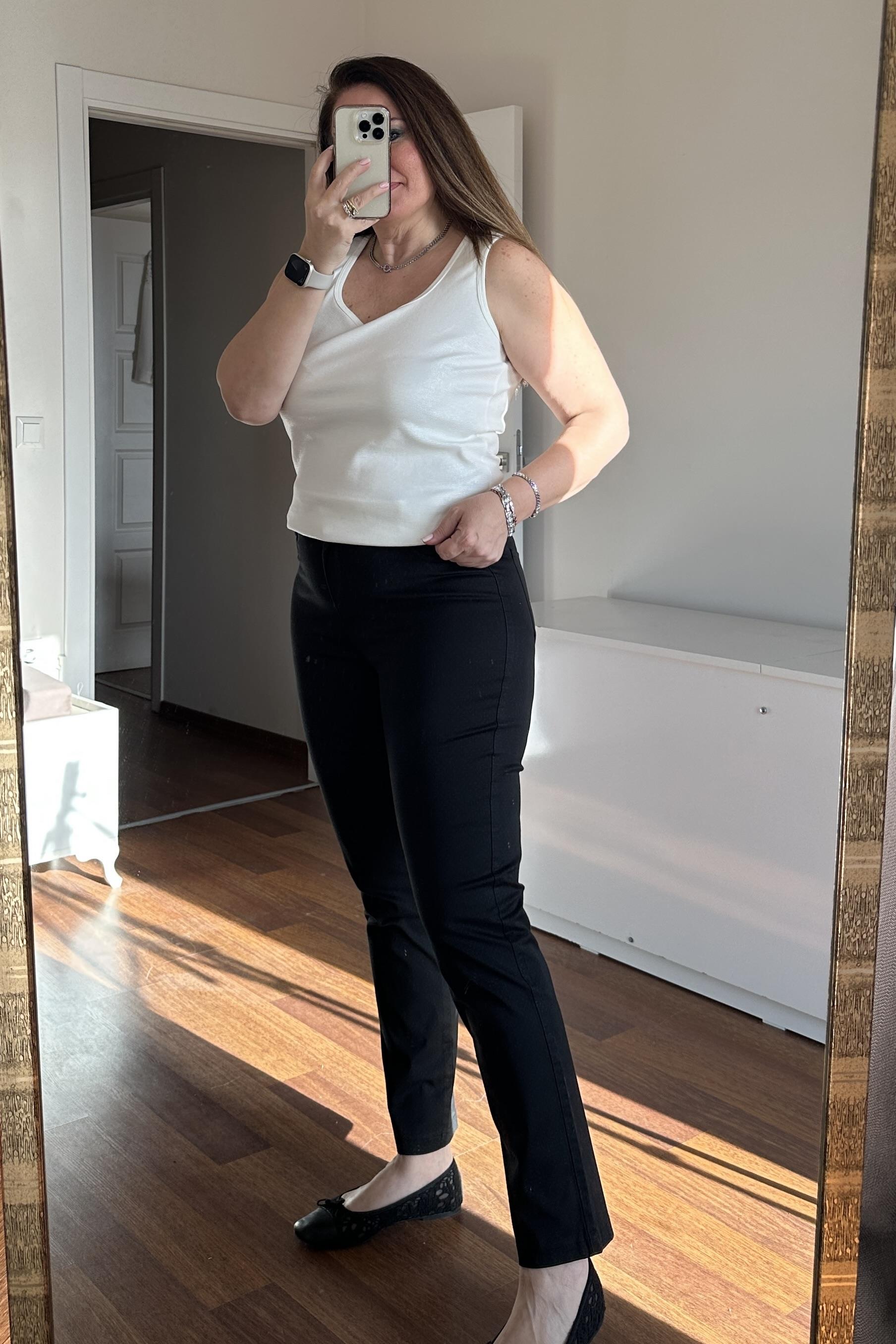 Boru Paça Puantiyeli Kumaş Pantalon Siyah