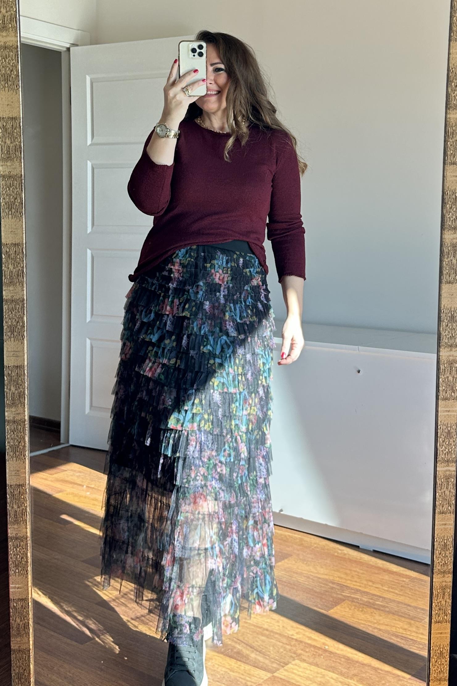 Katlı Tül Etek Siyah