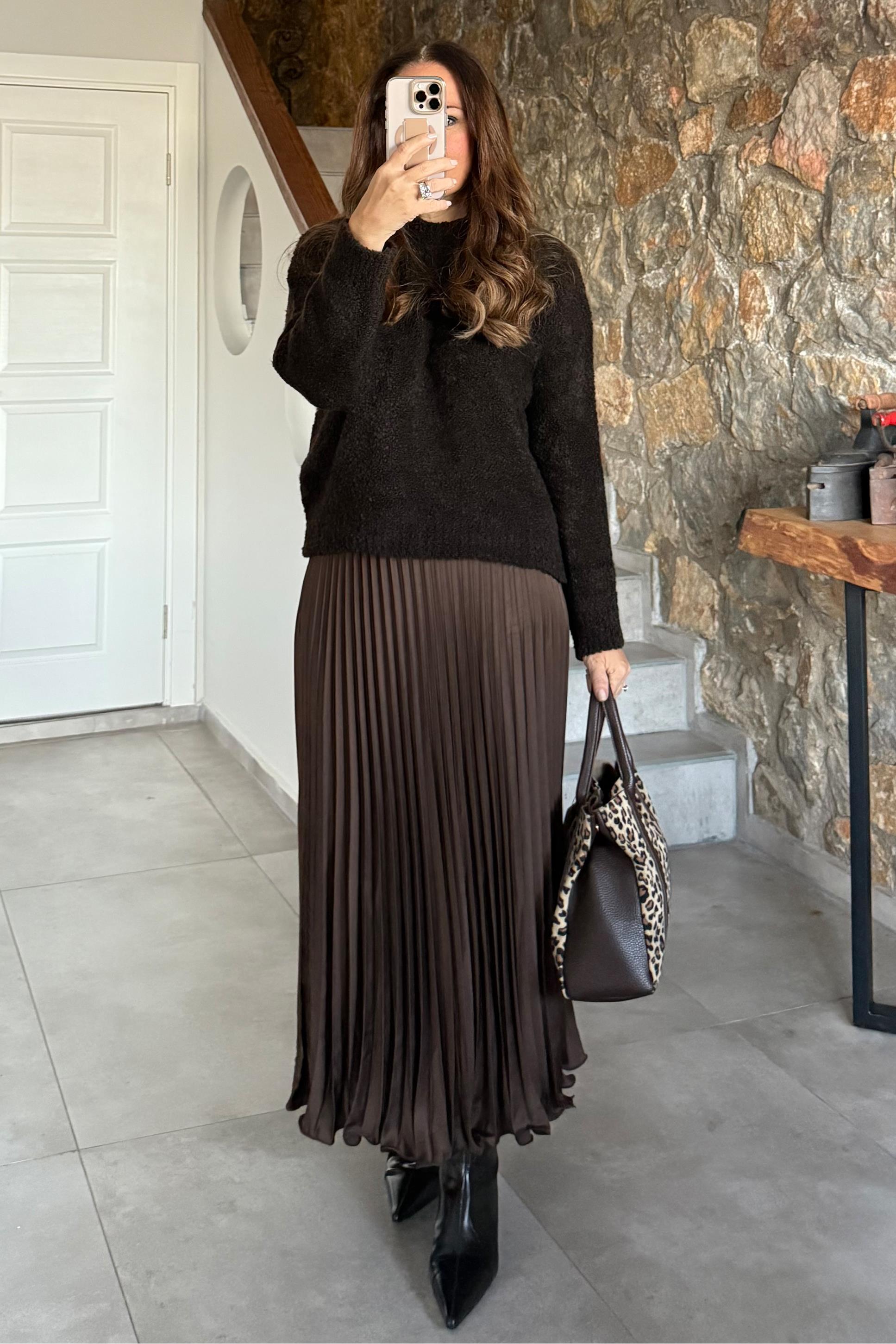 Casella Pileli Saten Etek Kahve