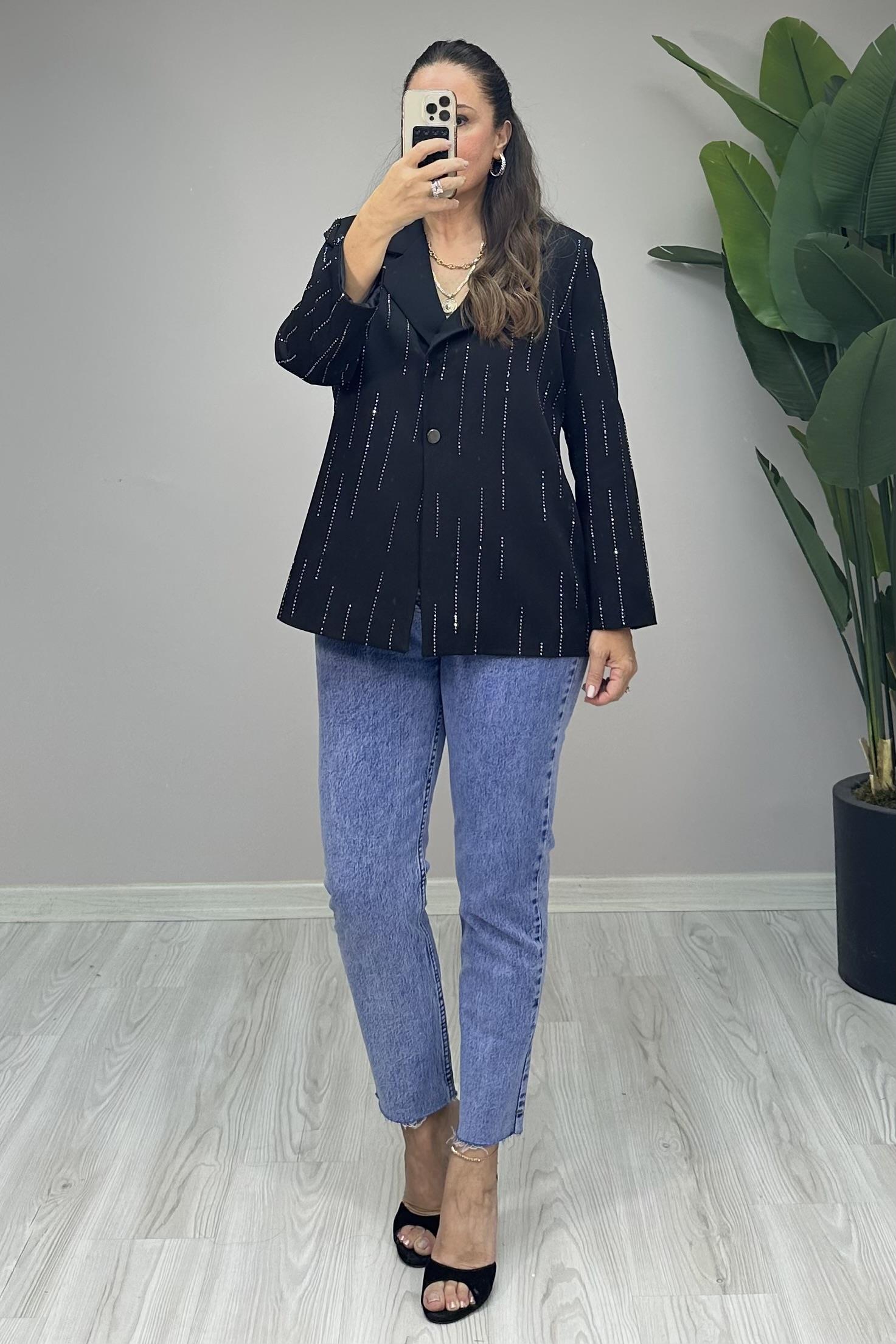 Parella Taşlı Ceket Siyah