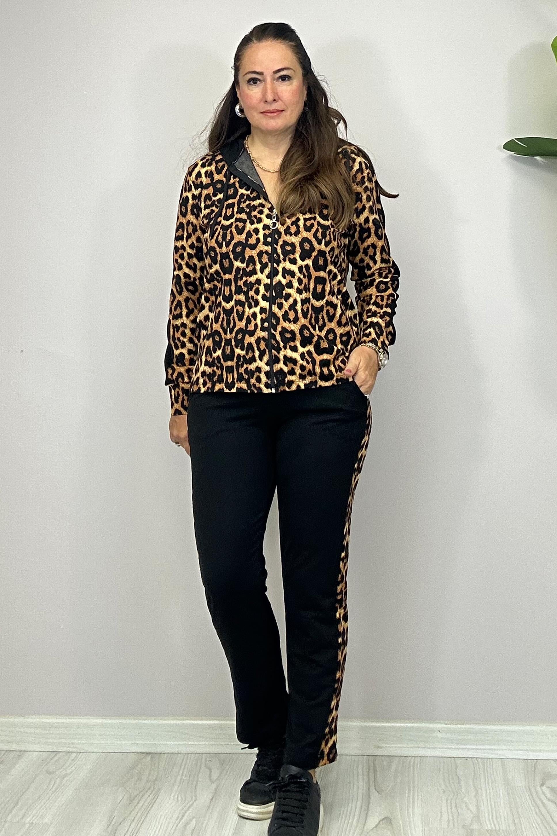 Eliza Kapüşonlu Leopar Takım Siyah
