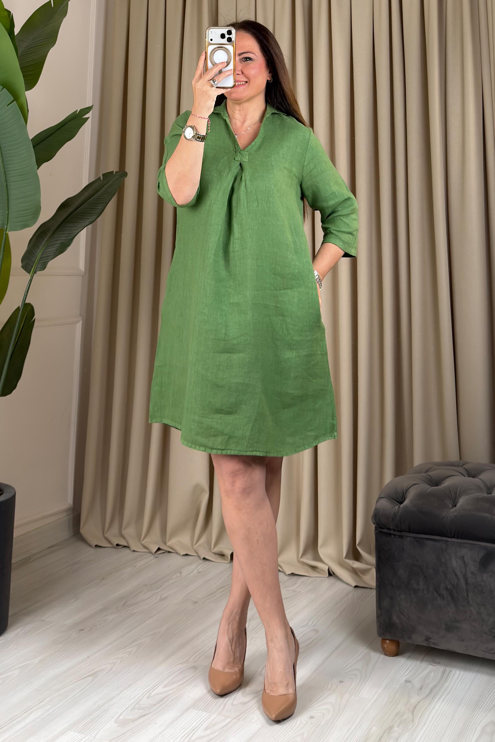 Bonnie Yakalı Elbise Benetton Yeşili