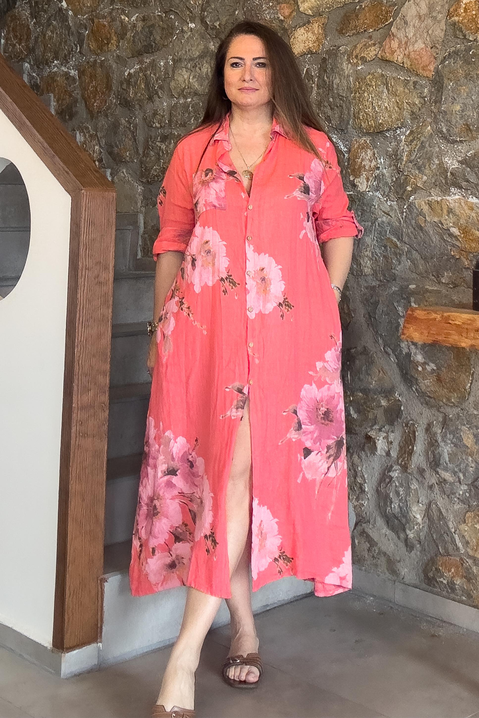 Colette Keten Elbise Pembe